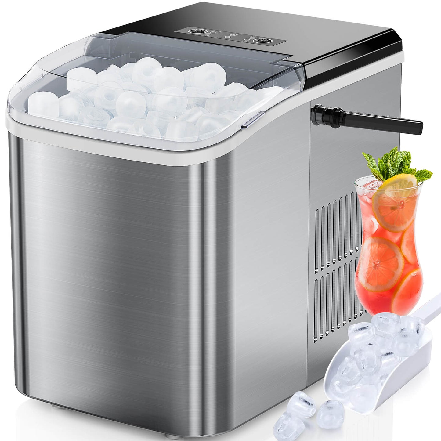 Countertop Ice Maker Machine, Portable Self-Cleaning Ice Machine with Ice Scoop, Basket and Handle