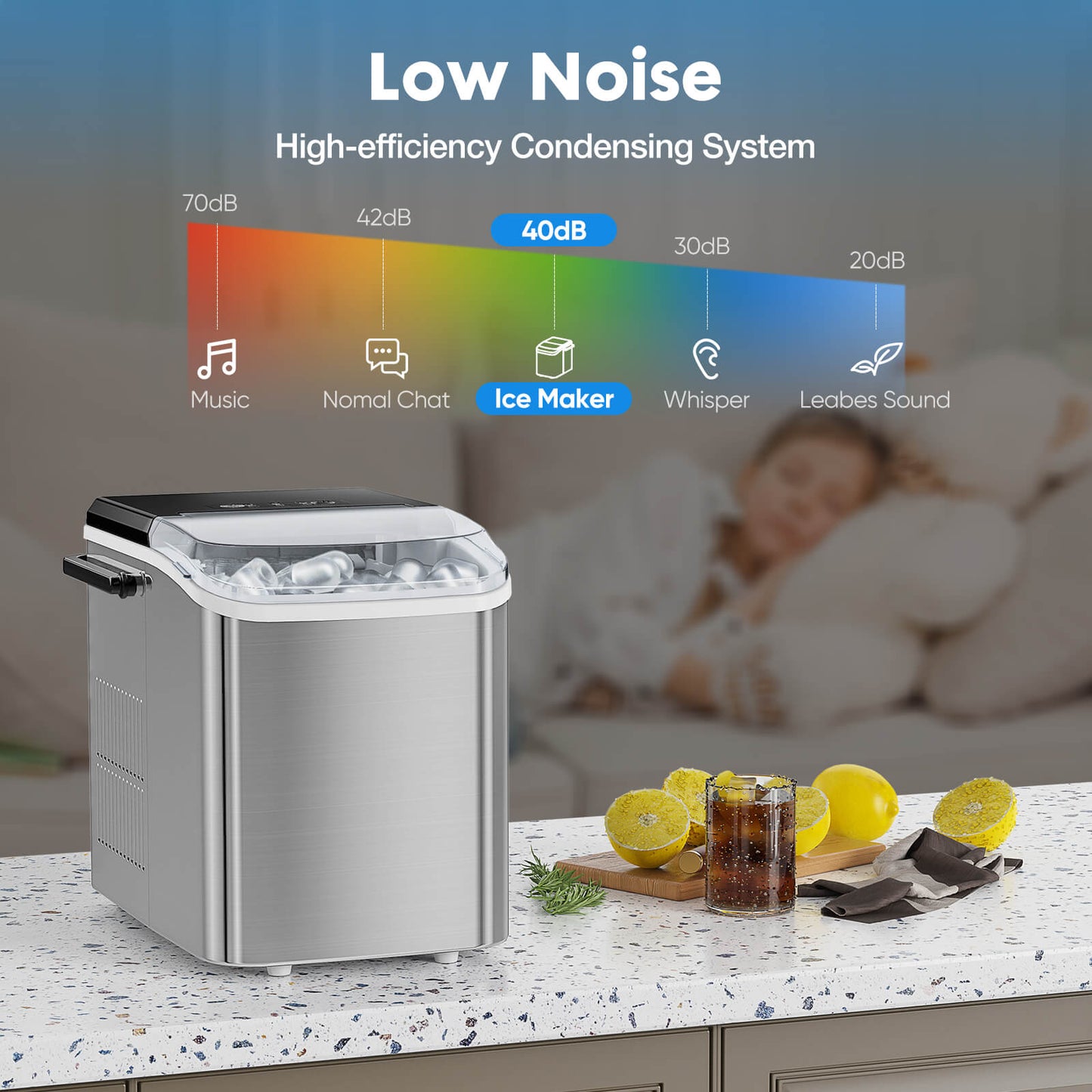 Countertop Ice Maker Machine, Portable Self-Cleaning Ice Machine with Ice Scoop, Basket and Handle