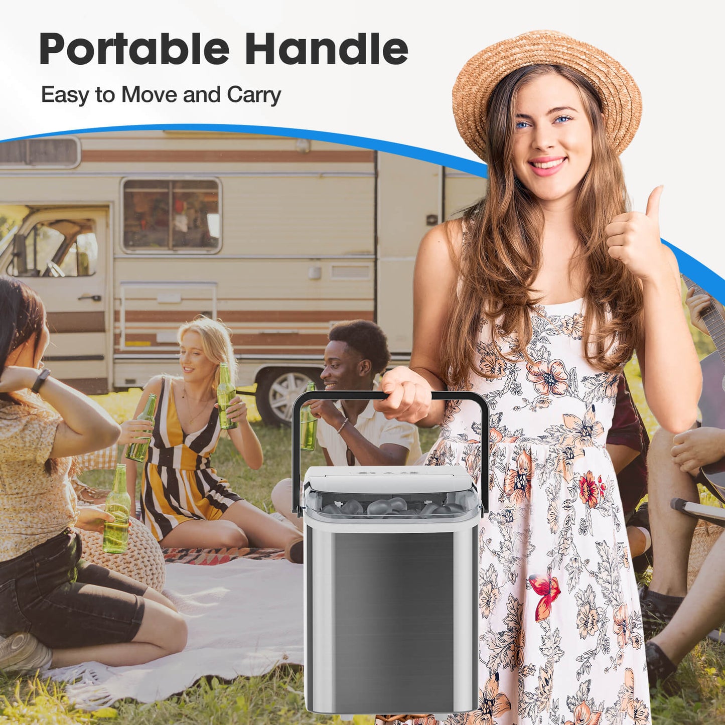 Countertop Ice Maker Machine, Portable Self-Cleaning Ice Machine with Ice Scoop, Basket and Handle