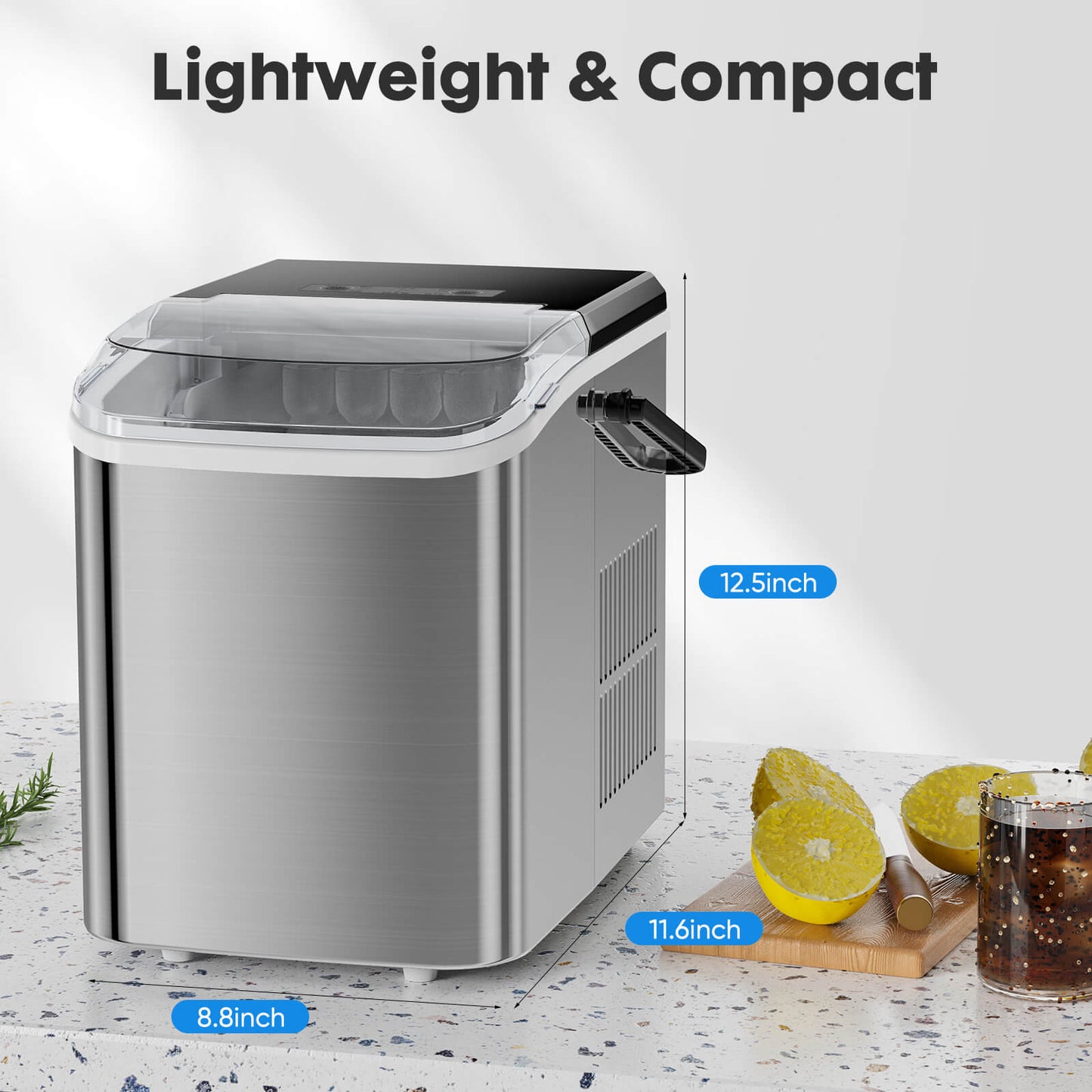 Countertop Ice Maker Machine, Portable Self-Cleaning Ice Machine with Ice Scoop, Basket and Handle