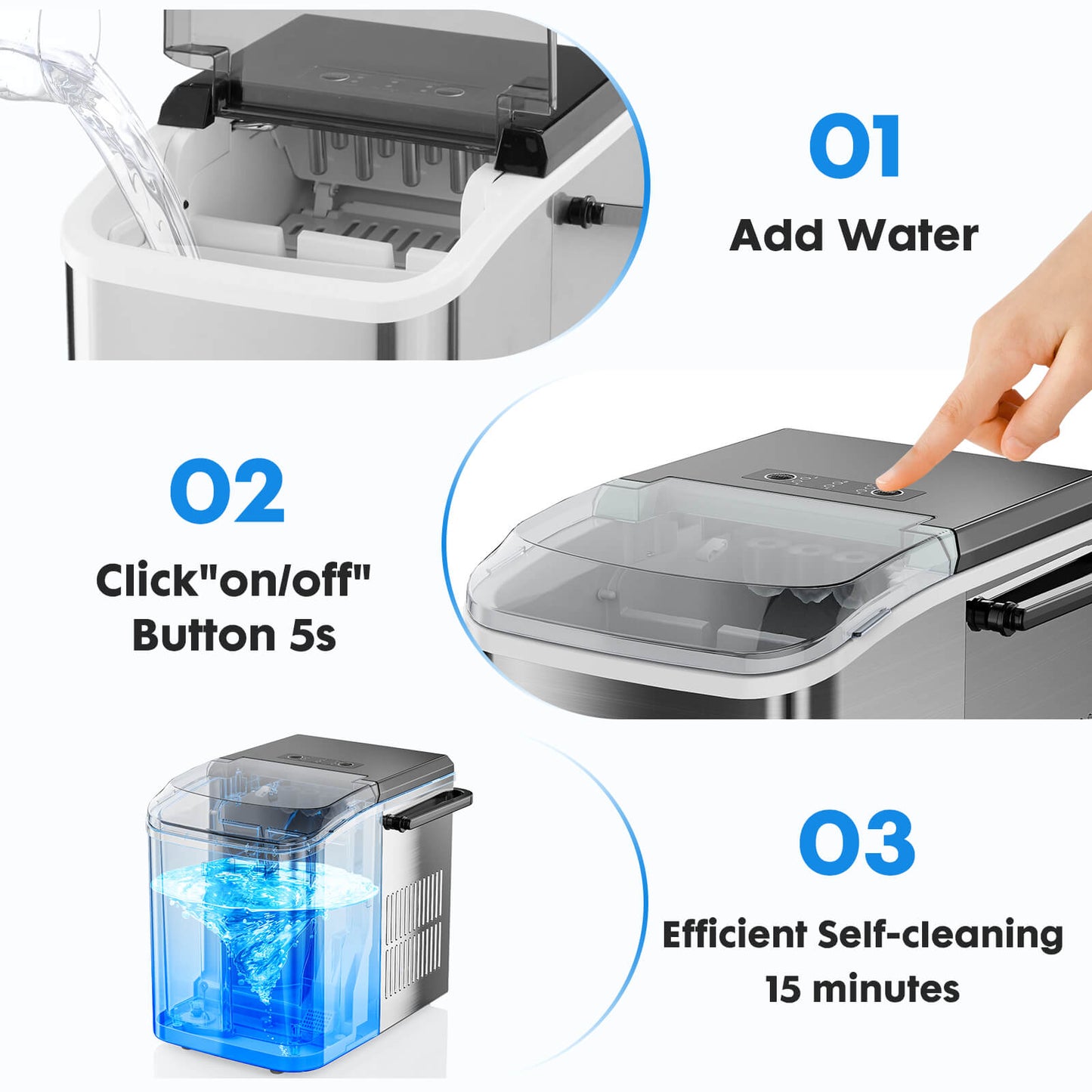 Countertop Ice Maker Machine, Portable Self-Cleaning Ice Machine with Ice Scoop, Basket and Handle