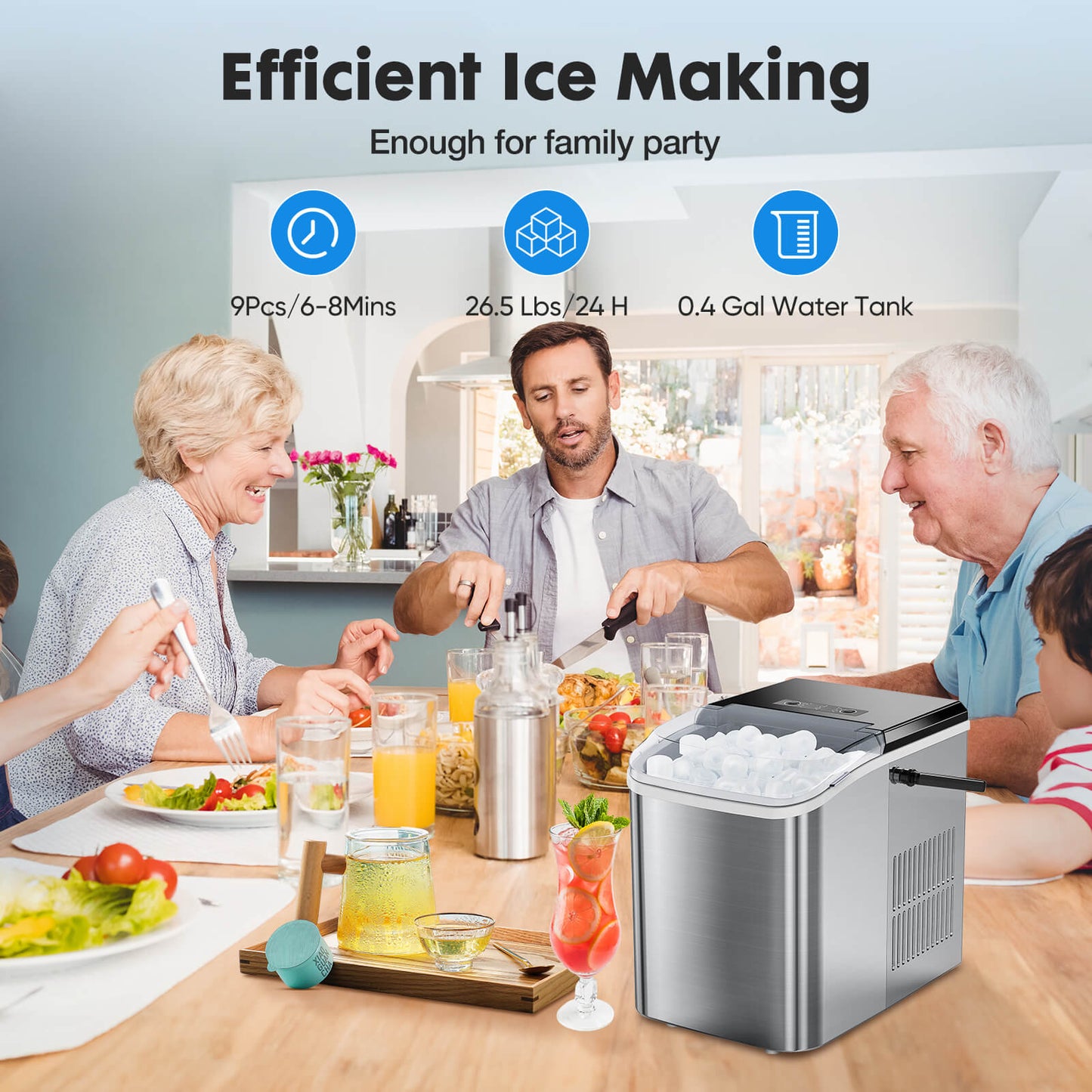 Countertop Ice Maker Machine, Portable Self-Cleaning Ice Machine with Ice Scoop, Basket and Handle