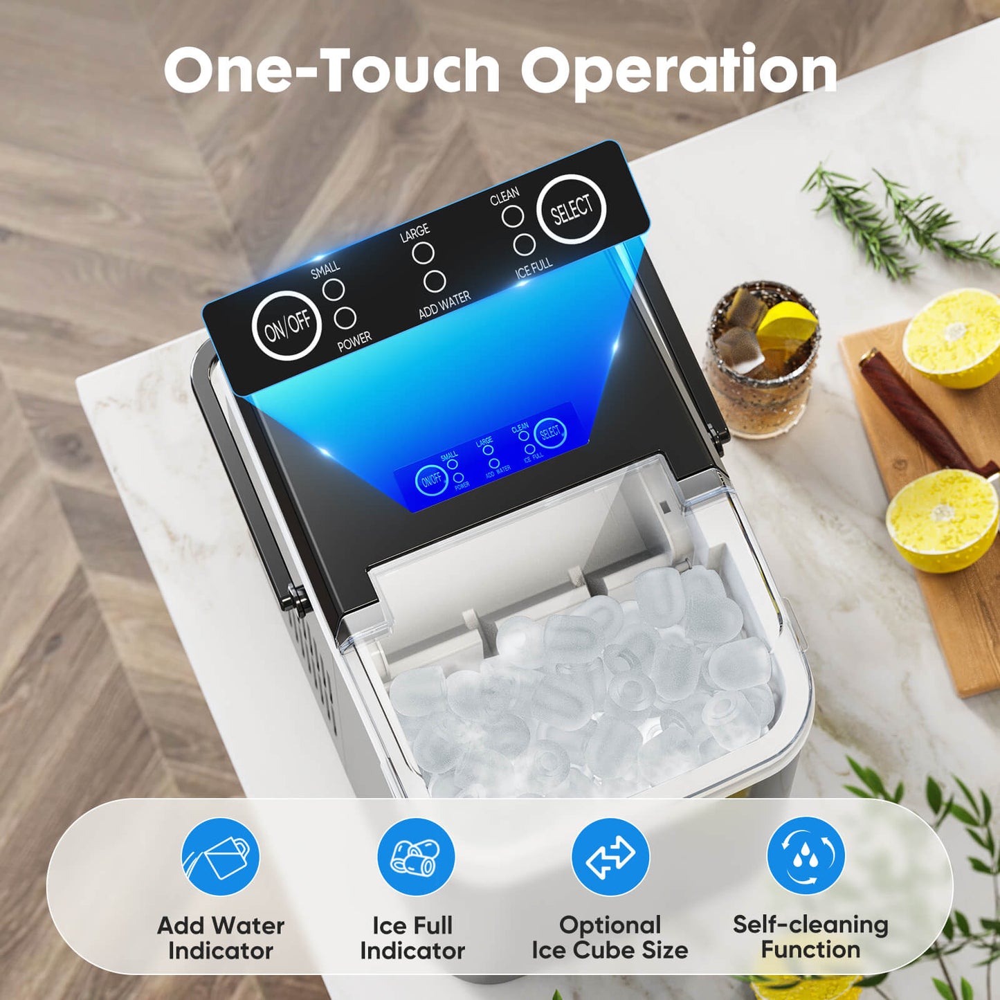 Countertop Ice Maker Machine, Portable Self-Cleaning Ice Machine with Ice Scoop, Basket and Handle