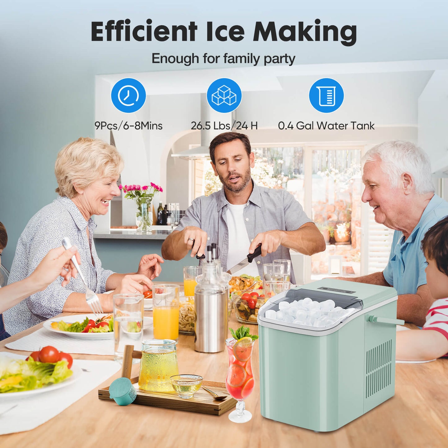 Countertop Ice Maker Machine, Portable Self-Cleaning Ice Machine with Ice Scoop, Basket and Handle