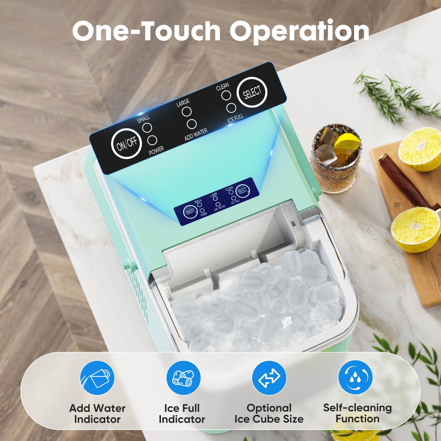 Countertop Ice Maker Machine, Portable Self-Cleaning Ice Machine with Ice Scoop, Basket and Handle
