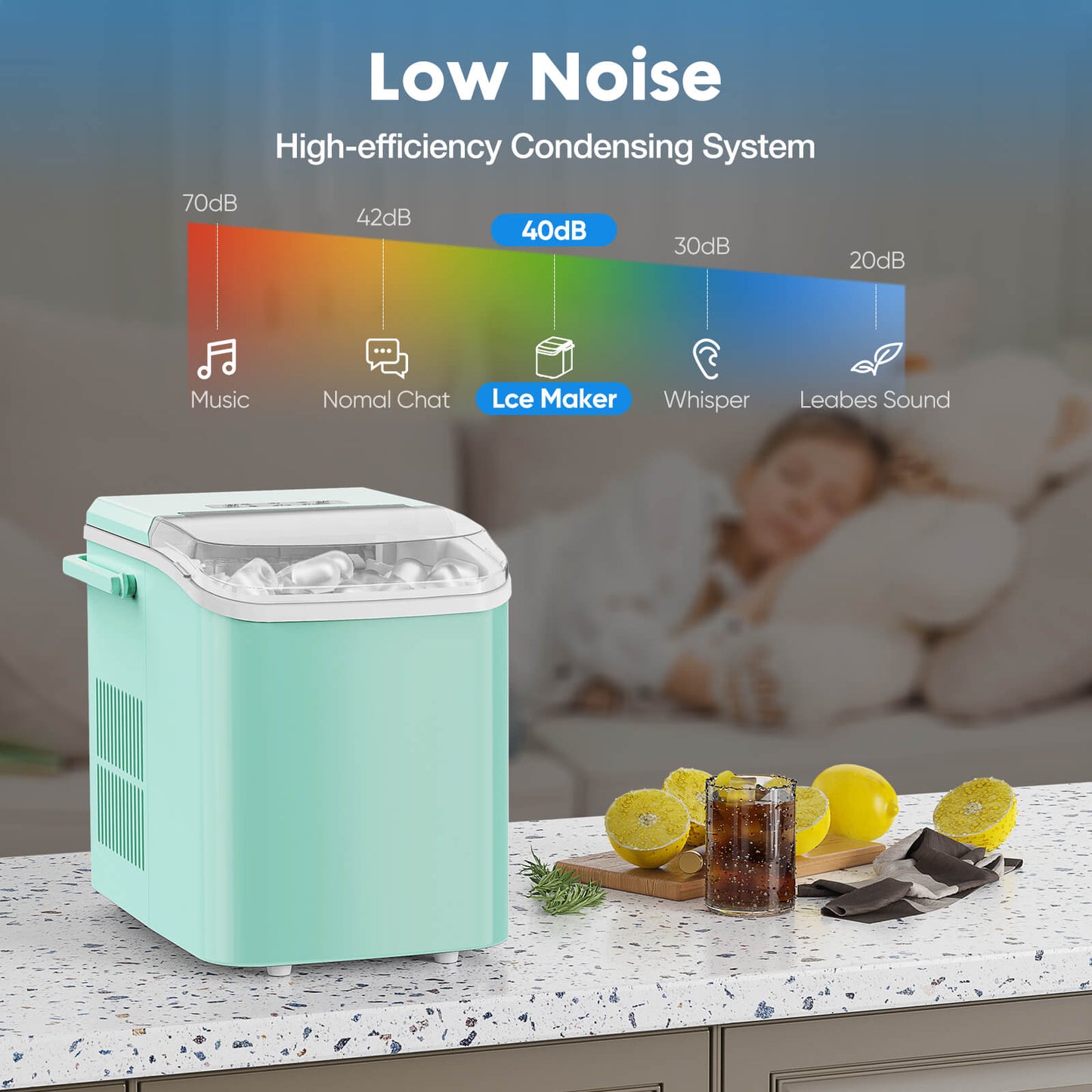 Countertop Ice Maker Machine, Portable Self-Cleaning Ice Machine with Ice Scoop, Basket and Handle