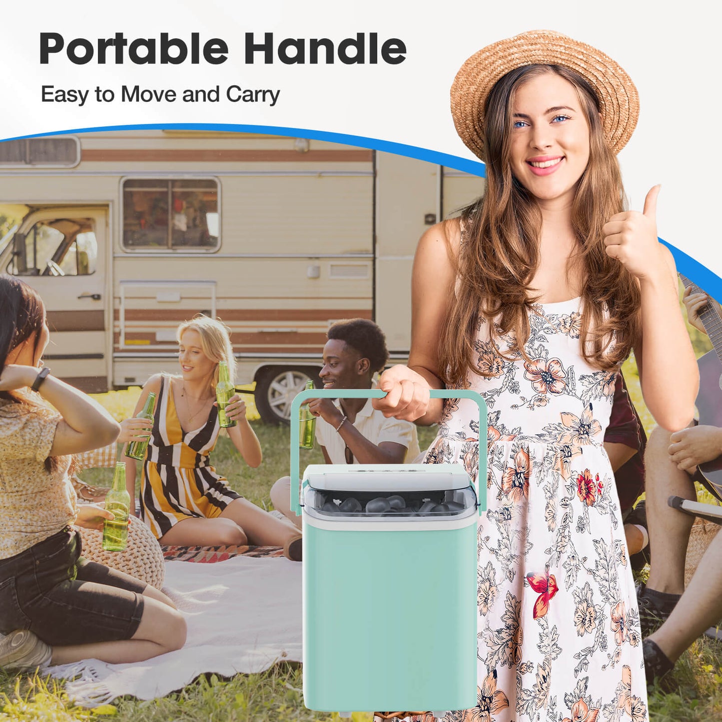 Countertop Ice Maker Machine, Portable Self-Cleaning Ice Machine with Ice Scoop, Basket and Handle