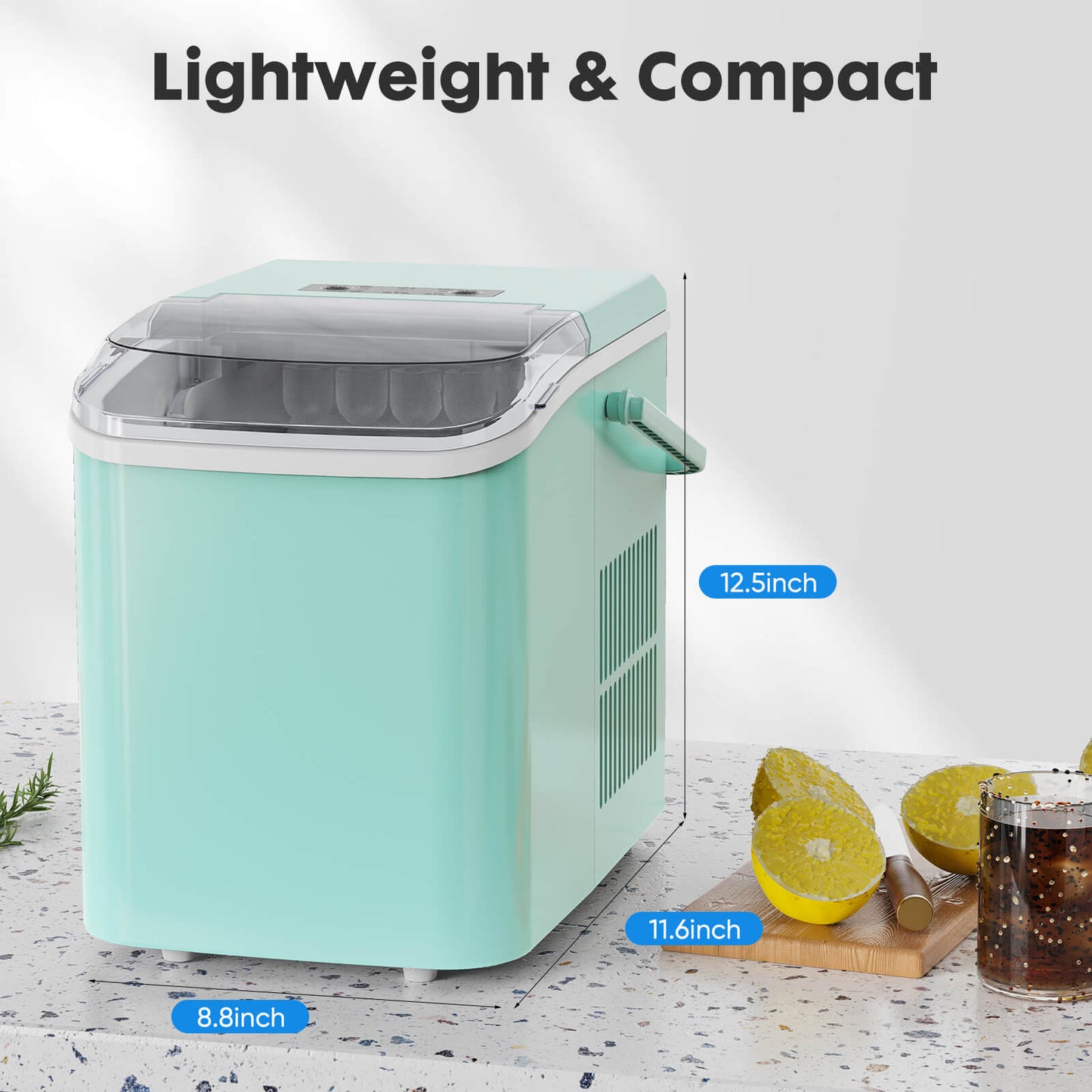Countertop Ice Maker Machine, Portable Self-Cleaning Ice Machine with Ice Scoop, Basket and Handle
