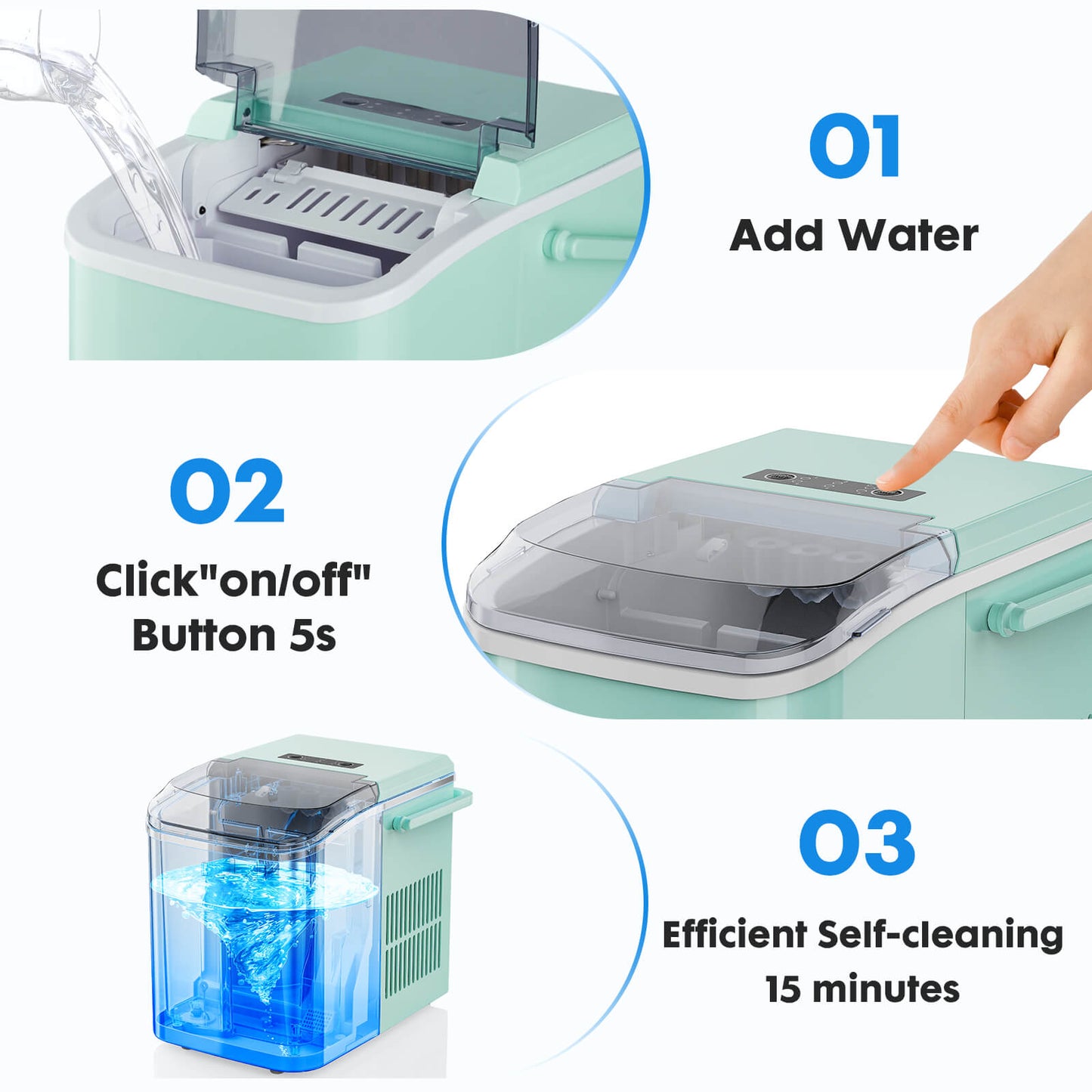 Countertop Ice Maker Machine, Portable Self-Cleaning Ice Machine with Ice Scoop, Basket and Handle