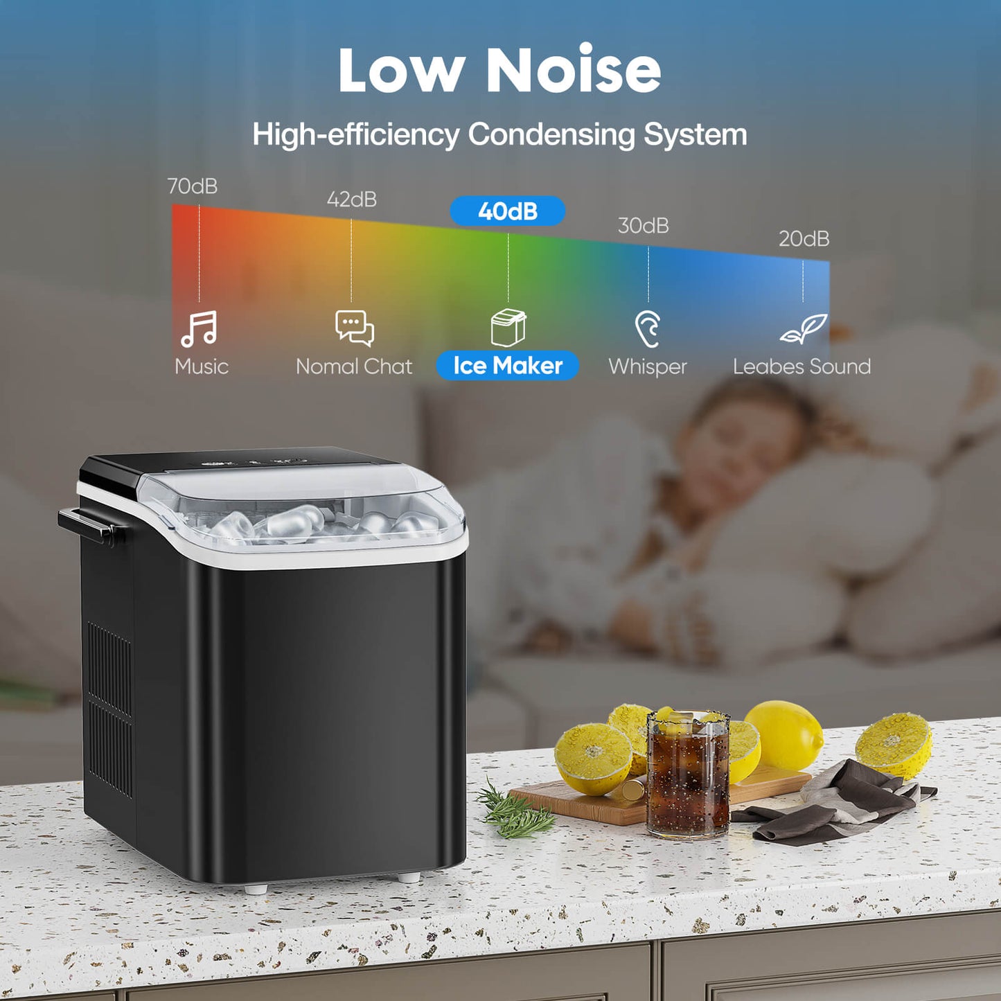 Countertop Ice Maker Machine, Portable Self-Cleaning Ice Machine with Ice Scoop, Basket and Handle