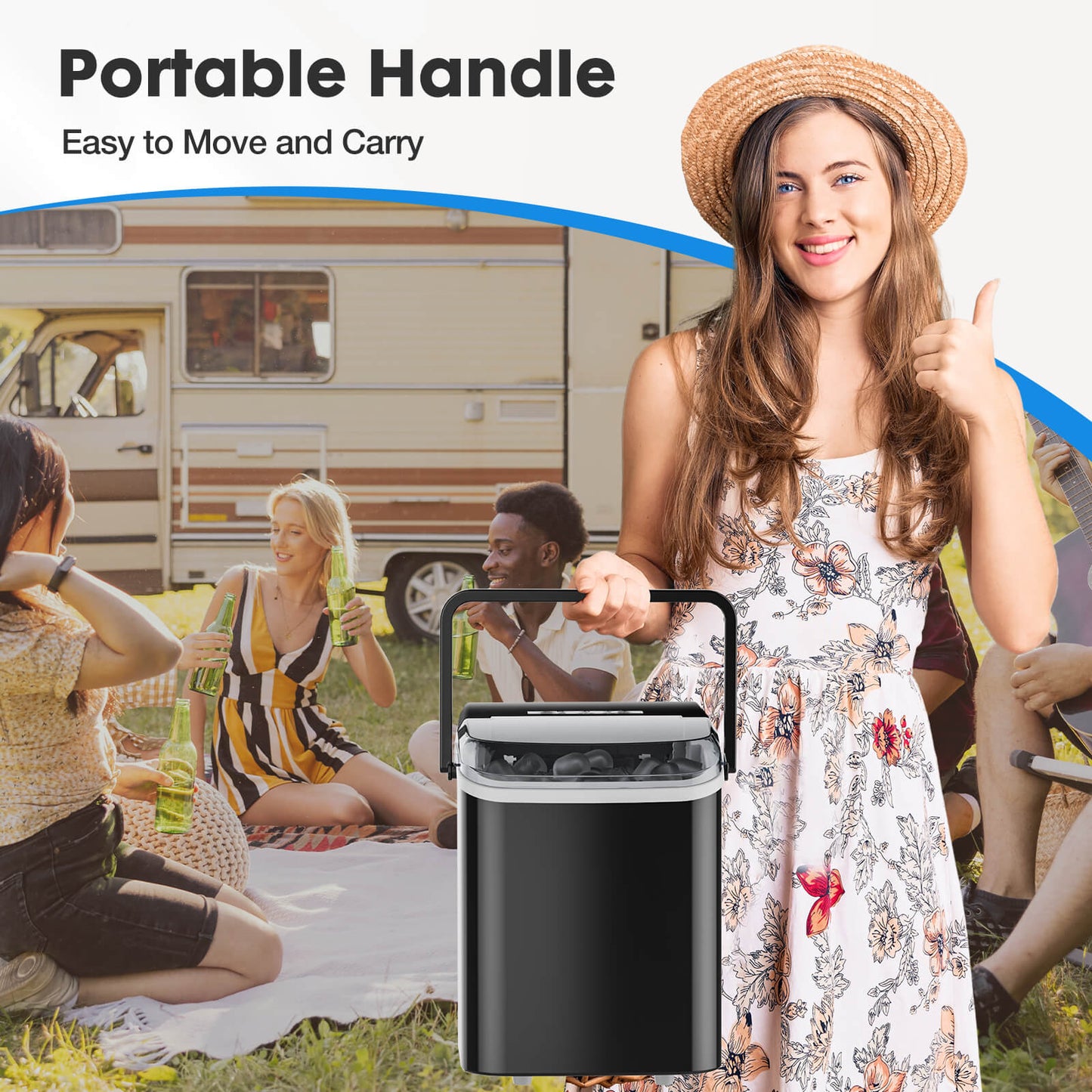 Countertop Ice Maker Machine, Portable Self-Cleaning Ice Machine with Ice Scoop, Basket and Handle