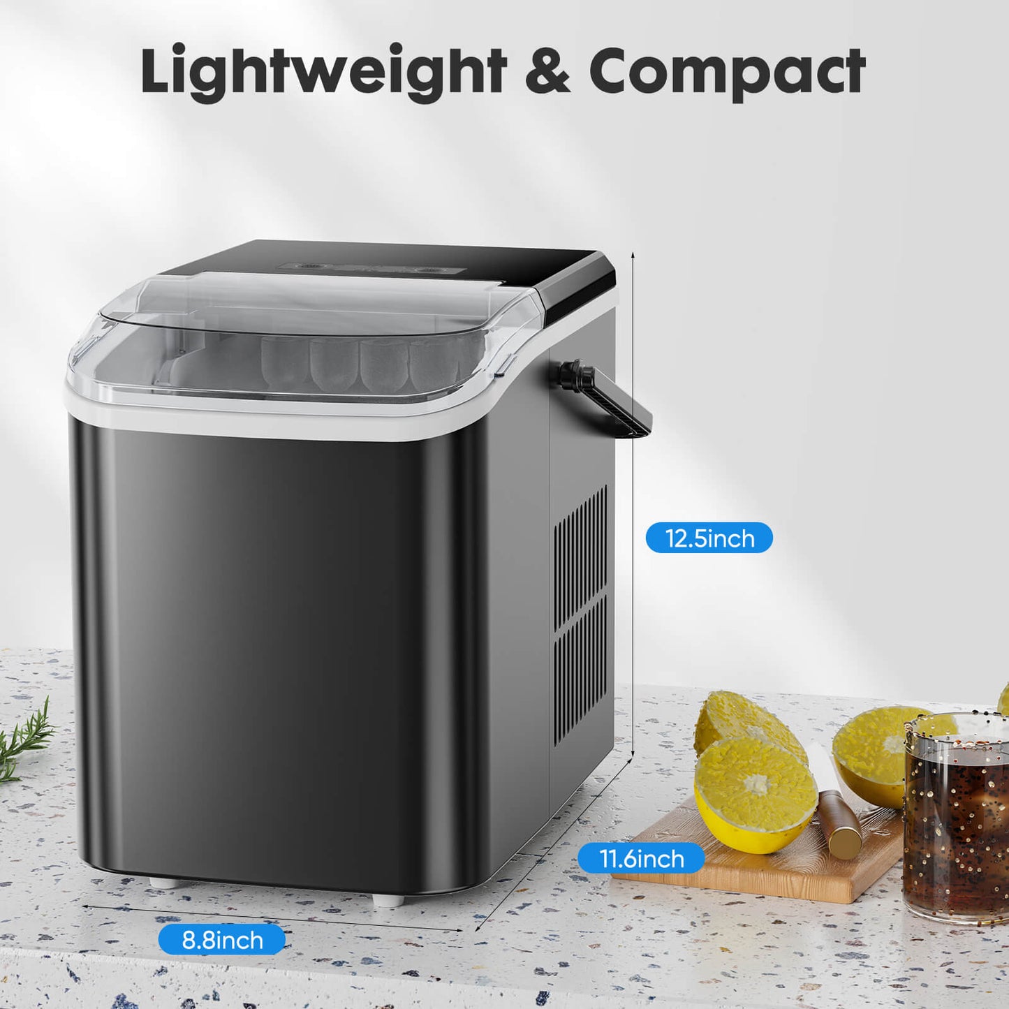 Countertop Ice Maker Machine, Portable Self-Cleaning Ice Machine with Ice Scoop, Basket and Handle