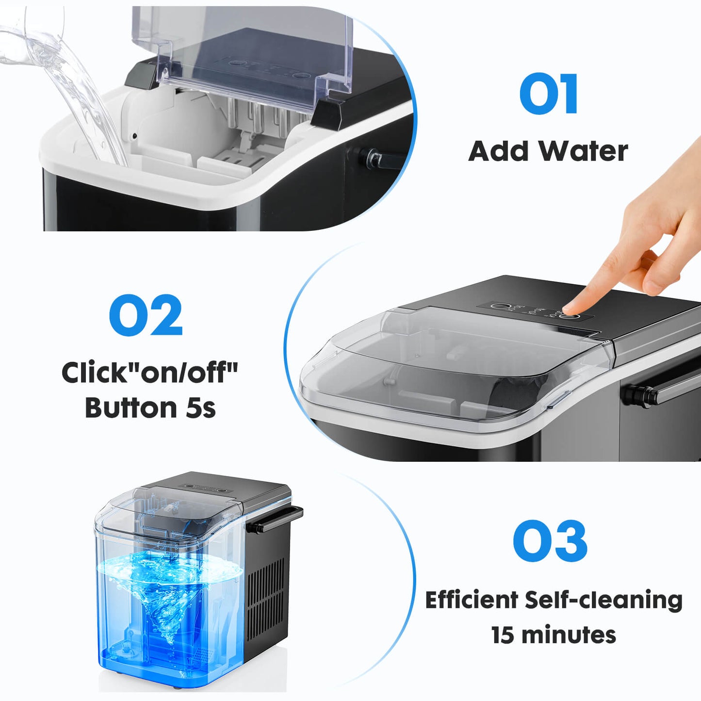 Countertop Ice Maker Machine, Portable Self-Cleaning Ice Machine with Ice Scoop, Basket and Handle