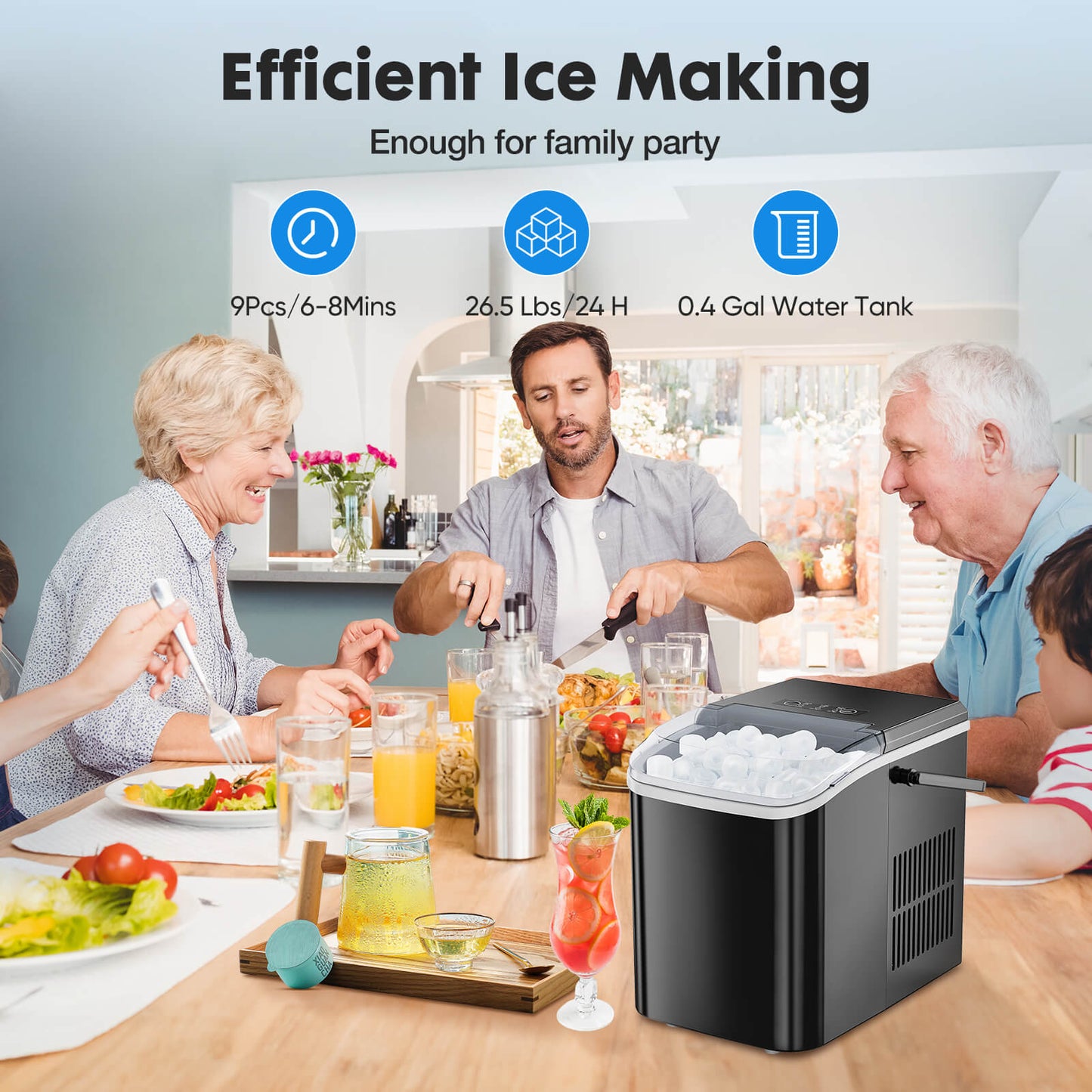 Countertop Ice Maker Machine, Portable Self-Cleaning Ice Machine with Ice Scoop, Basket and Handle