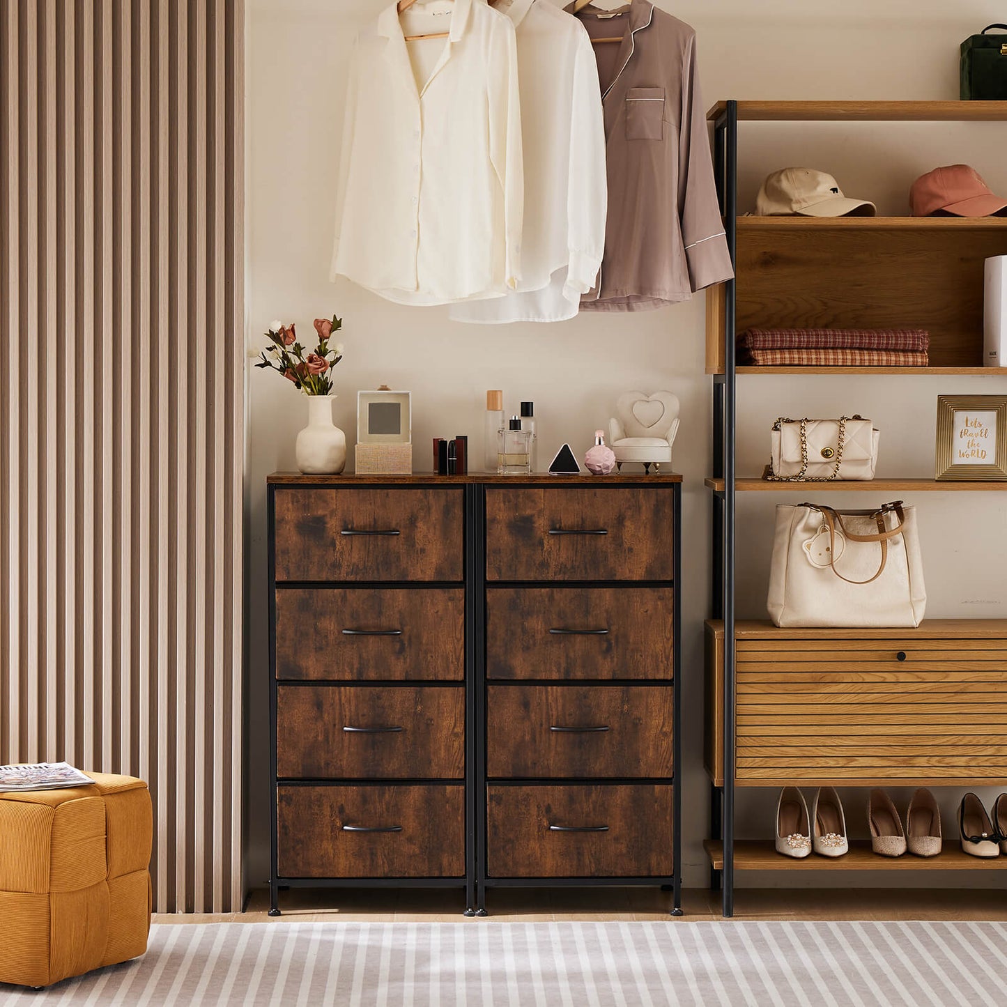 Drawers Dresser Chest of Drawers,Metal Frame and Wood Top