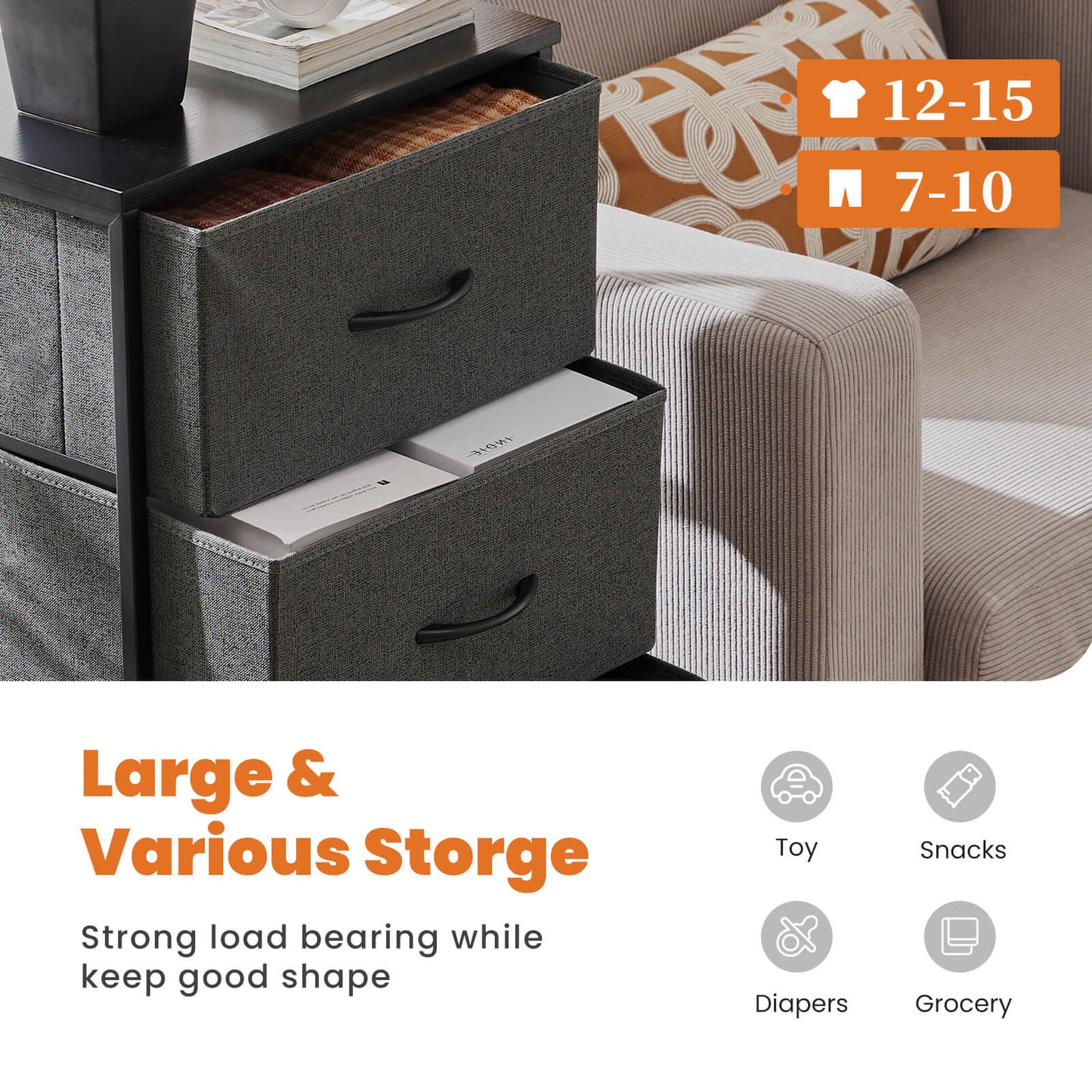 Drawers Dresser Chest of Drawers,Metal Frame and Wood Top