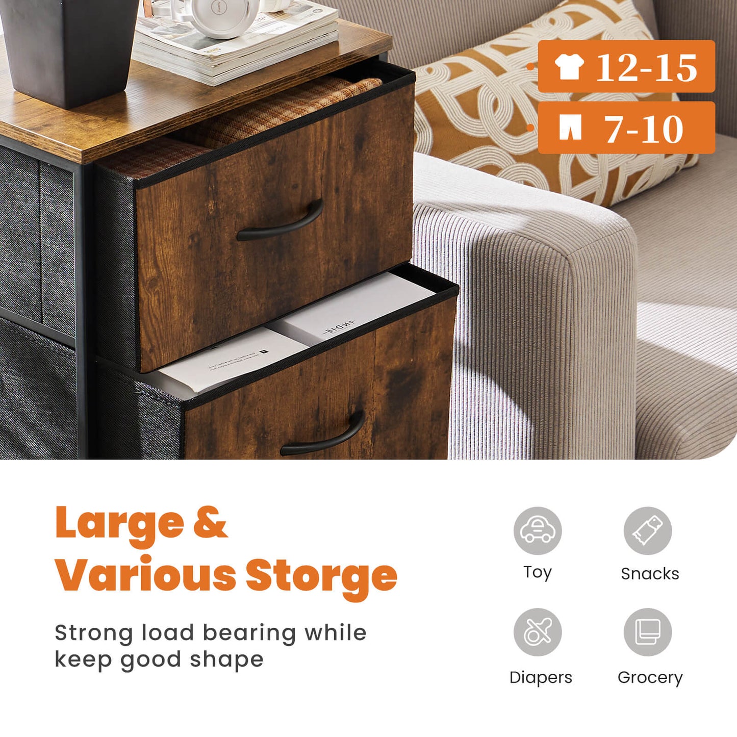 Drawers Dresser Chest of Drawers,Metal Frame and Wood Top