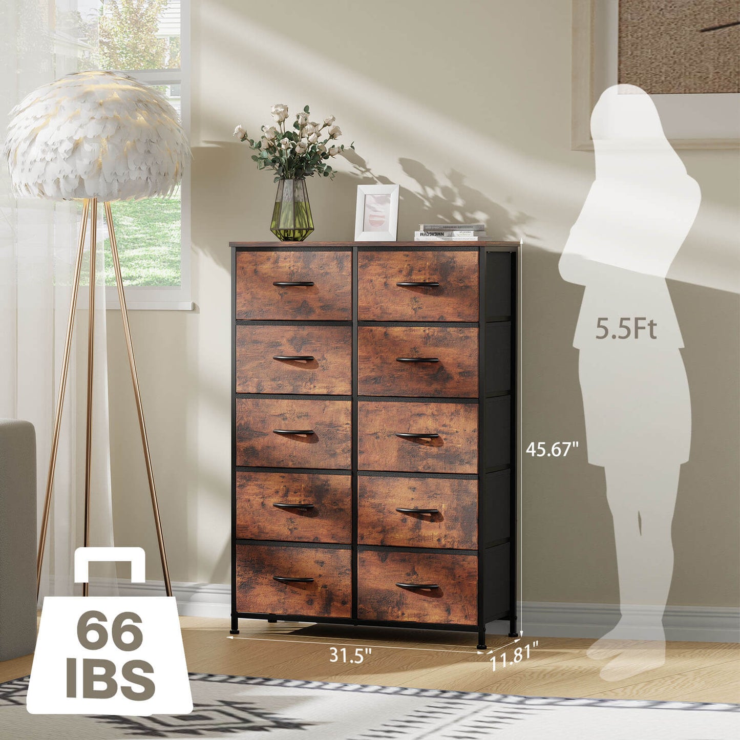 Dressers for Bedroom with 10 Drawers Storage Tower Tall Dresser Fabric Dressers