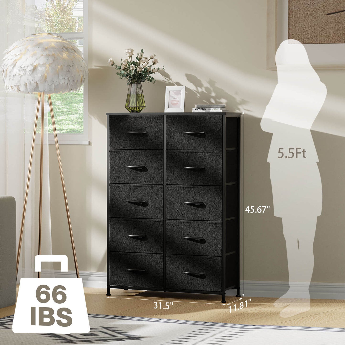 Dressers for Bedroom with 10 Drawers Storage Tower Tall Dresser Fabric Dressers