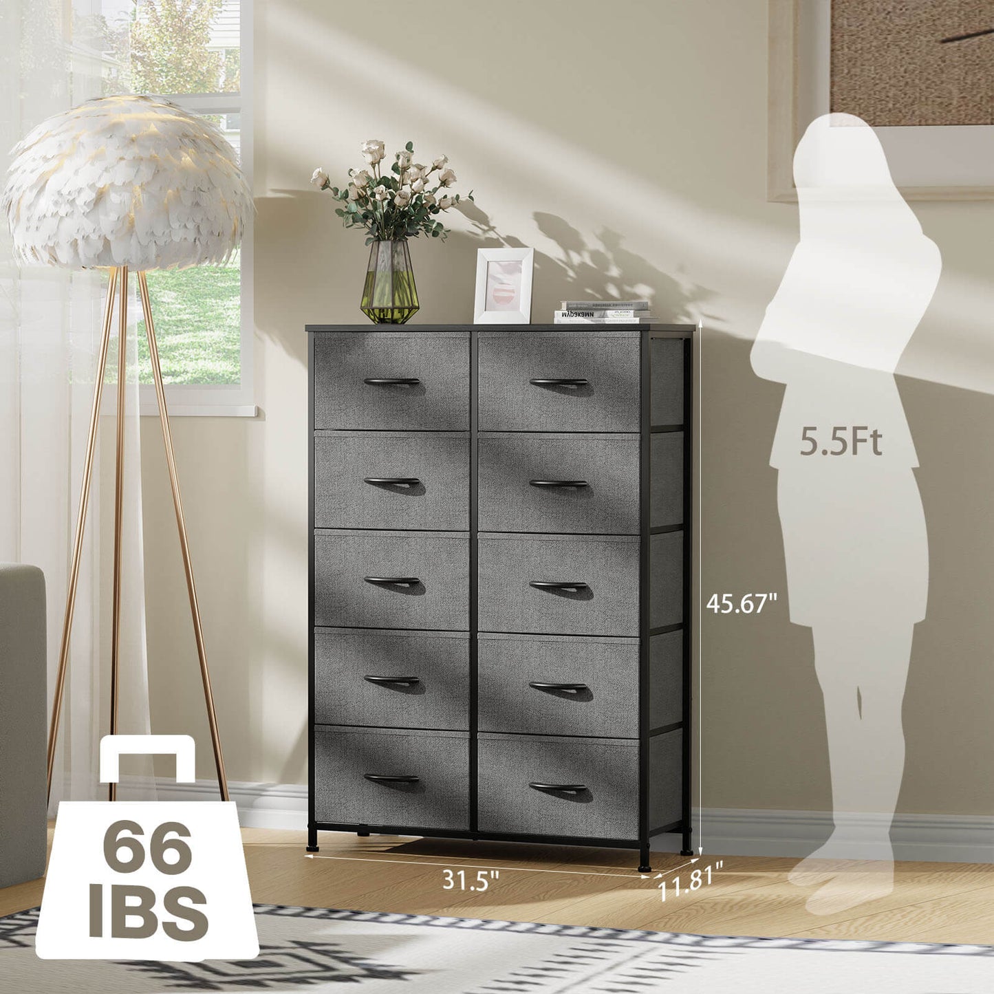 Dressers for Bedroom with 10 Drawers Storage Tower Tall Dresser Fabric Dressers
