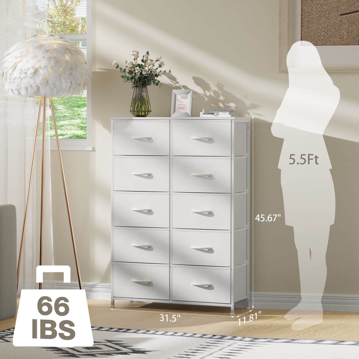 Dressers for Bedroom with 10 Drawers Storage Tower Tall Dresser Fabric Dressers