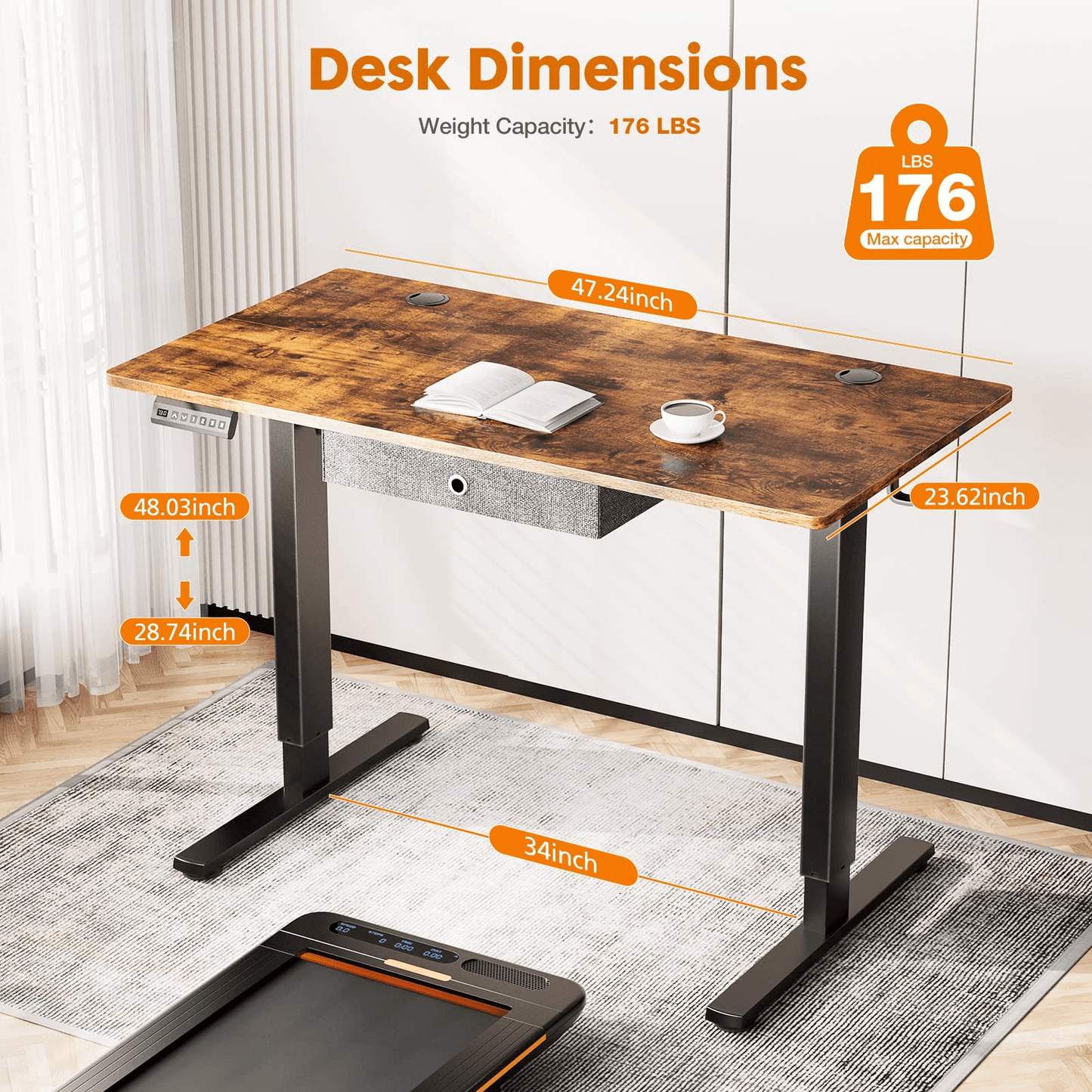 Sweetcrispy Electric Standing Desk With Drawer,Stand Up Desk Height Adjustable Rising Desk