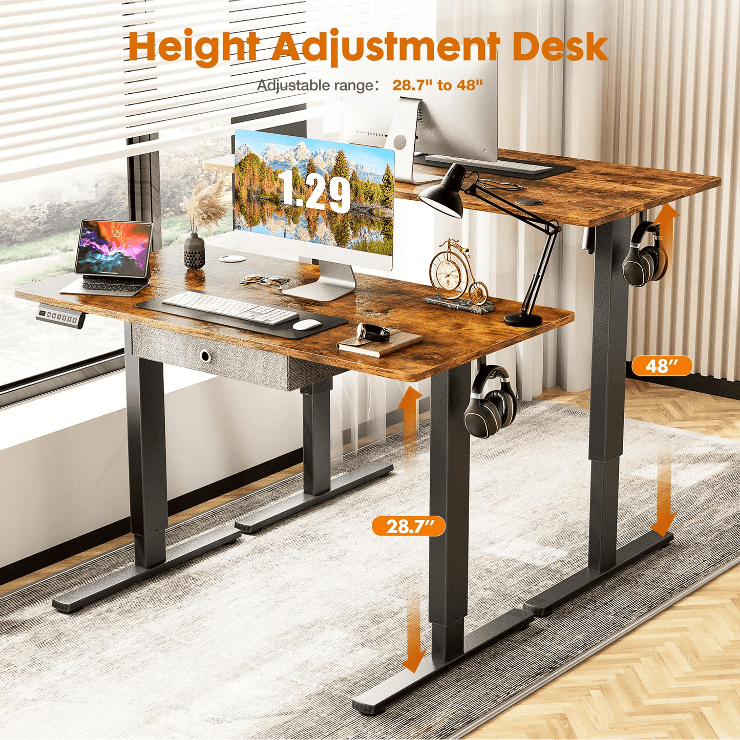 Sweetcrispy Electric Standing Desk With Drawer,Stand Up Desk Height Adjustable Rising Desk