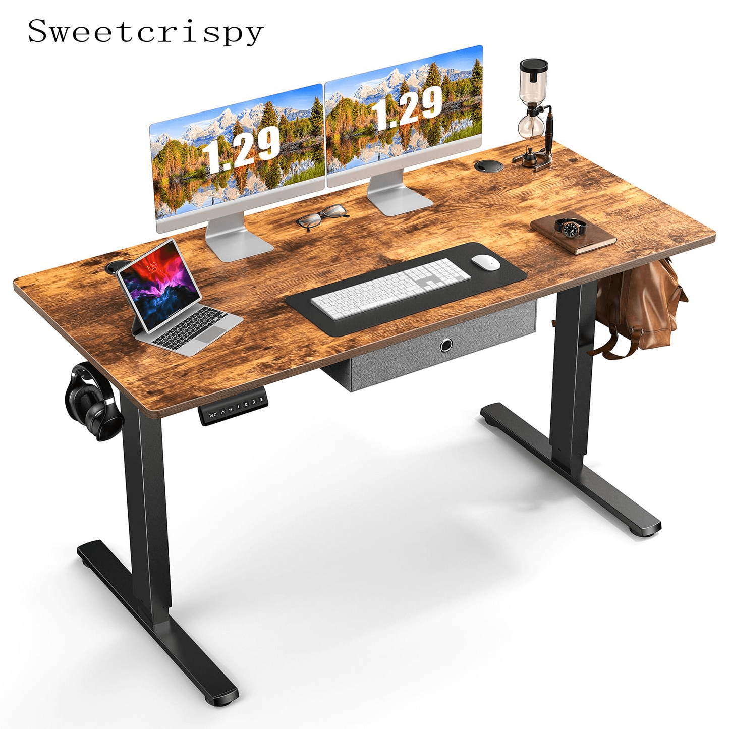 Sweetcrispy Electric Standing Desk With Drawer,Stand Up Desk Height Adjustable Rising Desk