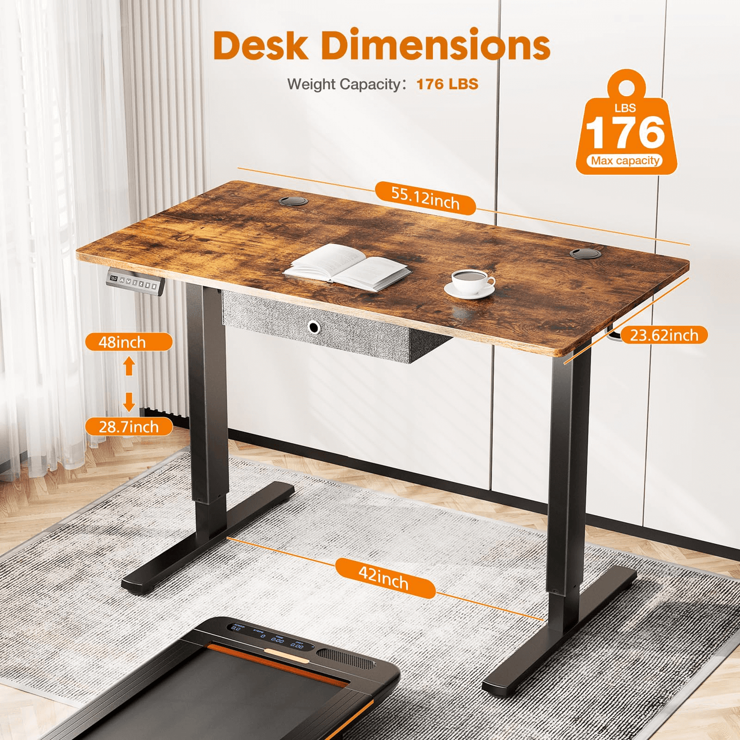 Sweetcrispy Electric Standing Desk With Drawer,Stand Up Desk Height Adjustable Rising Desk