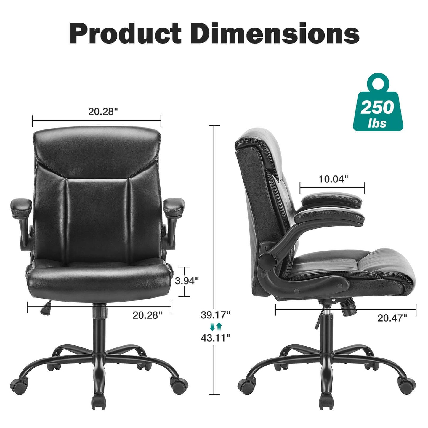 Sweetcrispy Leather Ergonomic Adjustable Computer Office Chair with Flip-up Armrest, Cushion Lumbar Back Support
