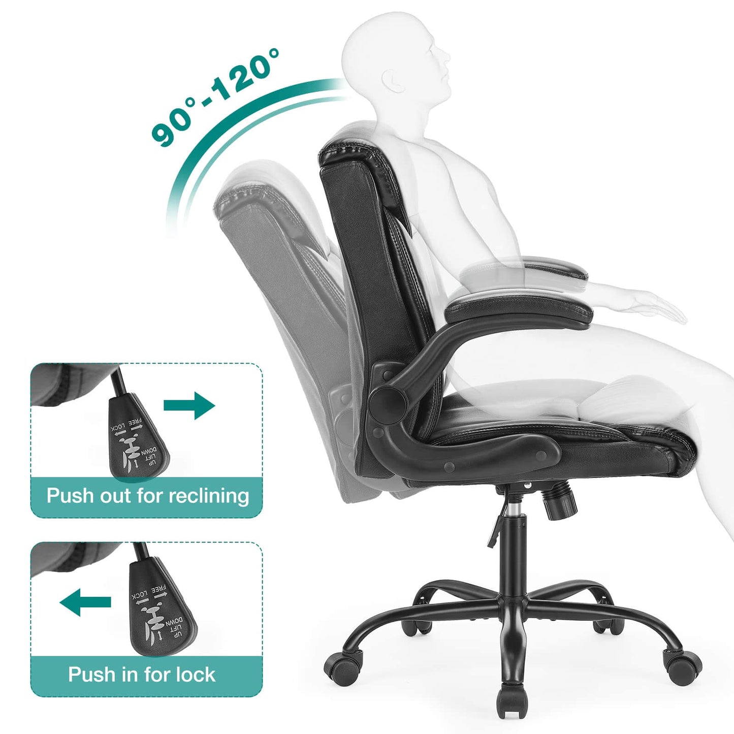 Sweetcrispy Leather Ergonomic Adjustable Computer Office Chair with Flip-up Armrest, Cushion Lumbar Back Support