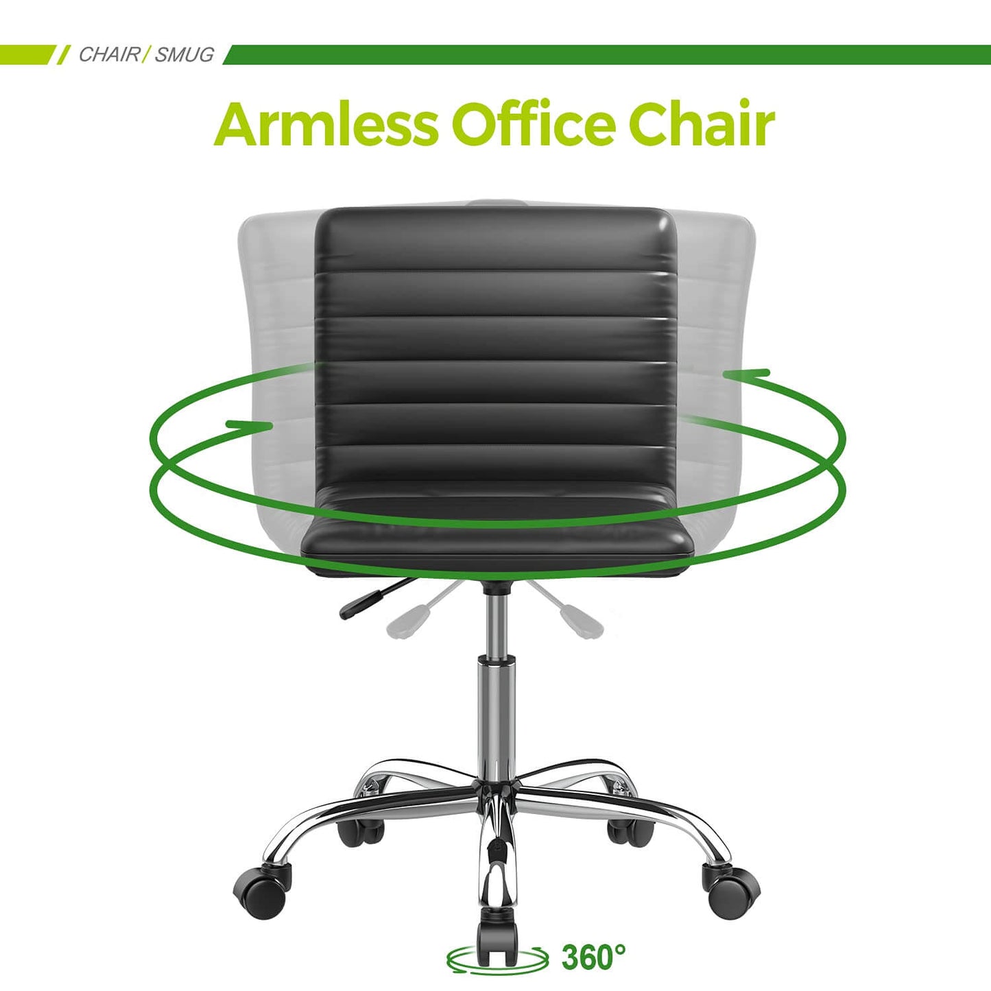 Leather Swivel Armless Mid Back Ribbed Office Chair for Adult Child, Height adjustable Vanity Chair