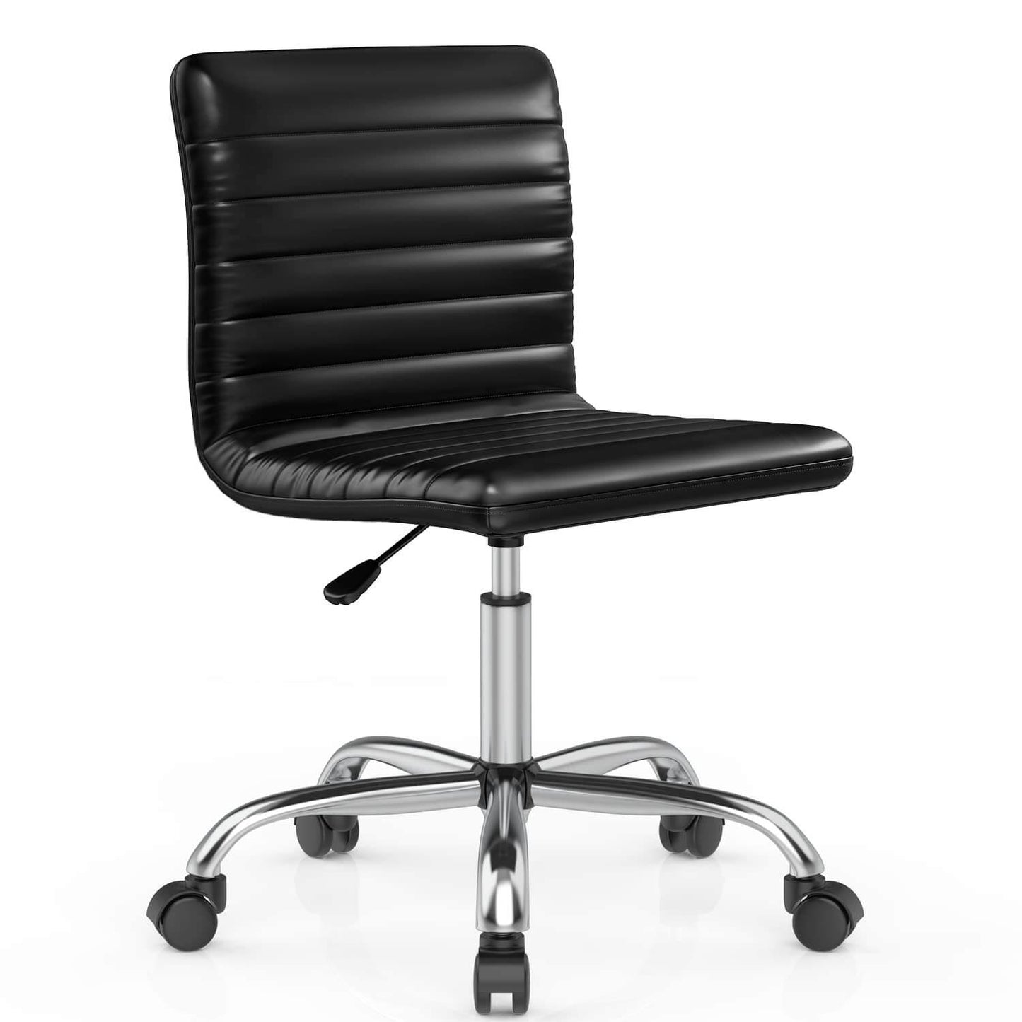 Leather Swivel Armless Mid Back Ribbed Office Chair for Adult Child, Height adjustable Vanity Chair