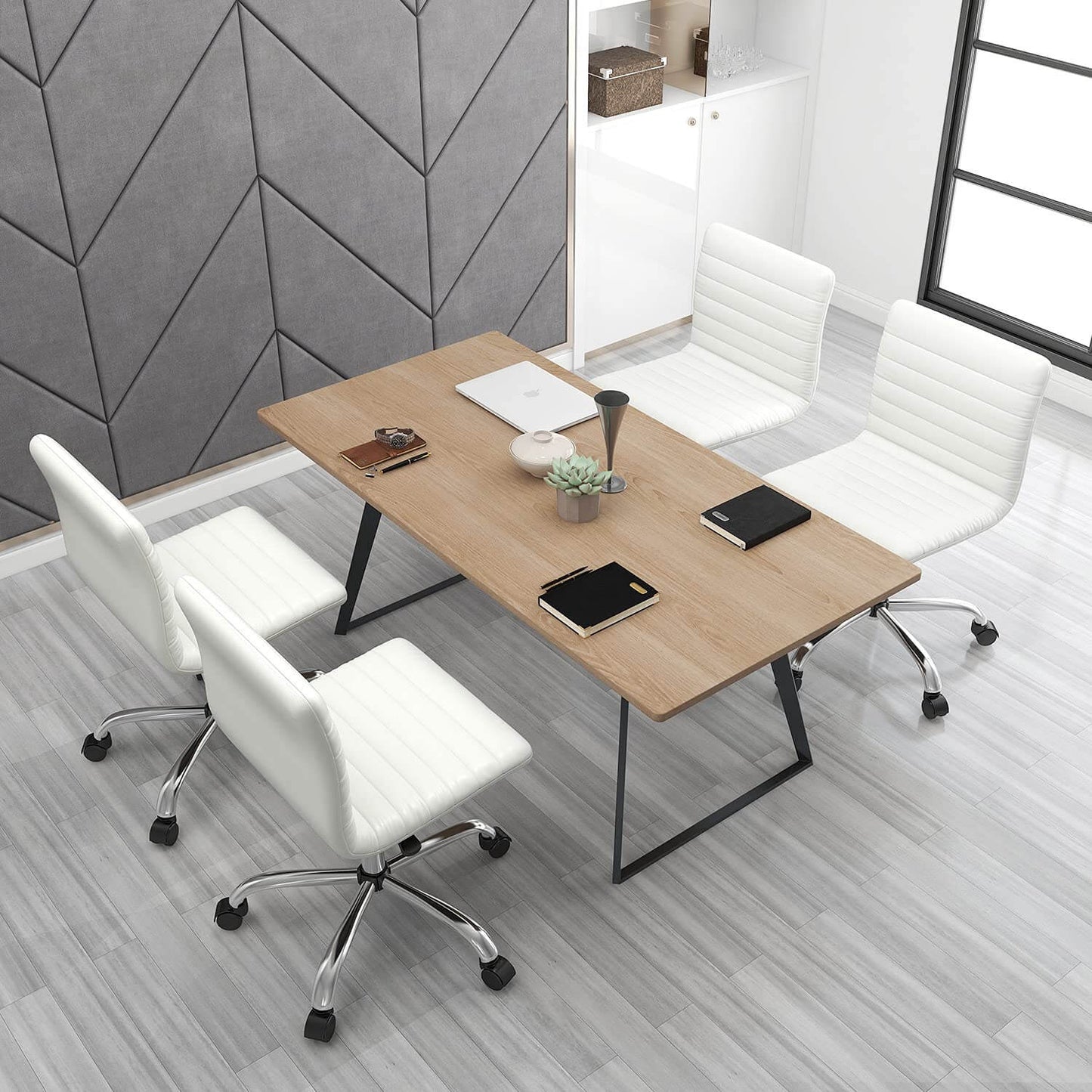 Leather Swivel Armless Mid Back Ribbed Office Chair for Adult Child, Height adjustable Vanity Chair