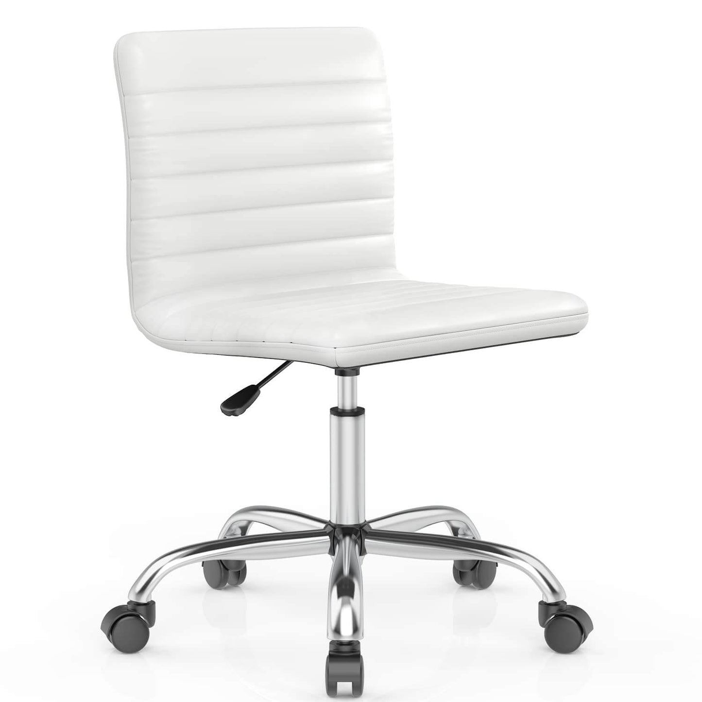 Leather Swivel Armless Mid Back Ribbed Office Chair for Adult Child, Height adjustable Vanity Chair