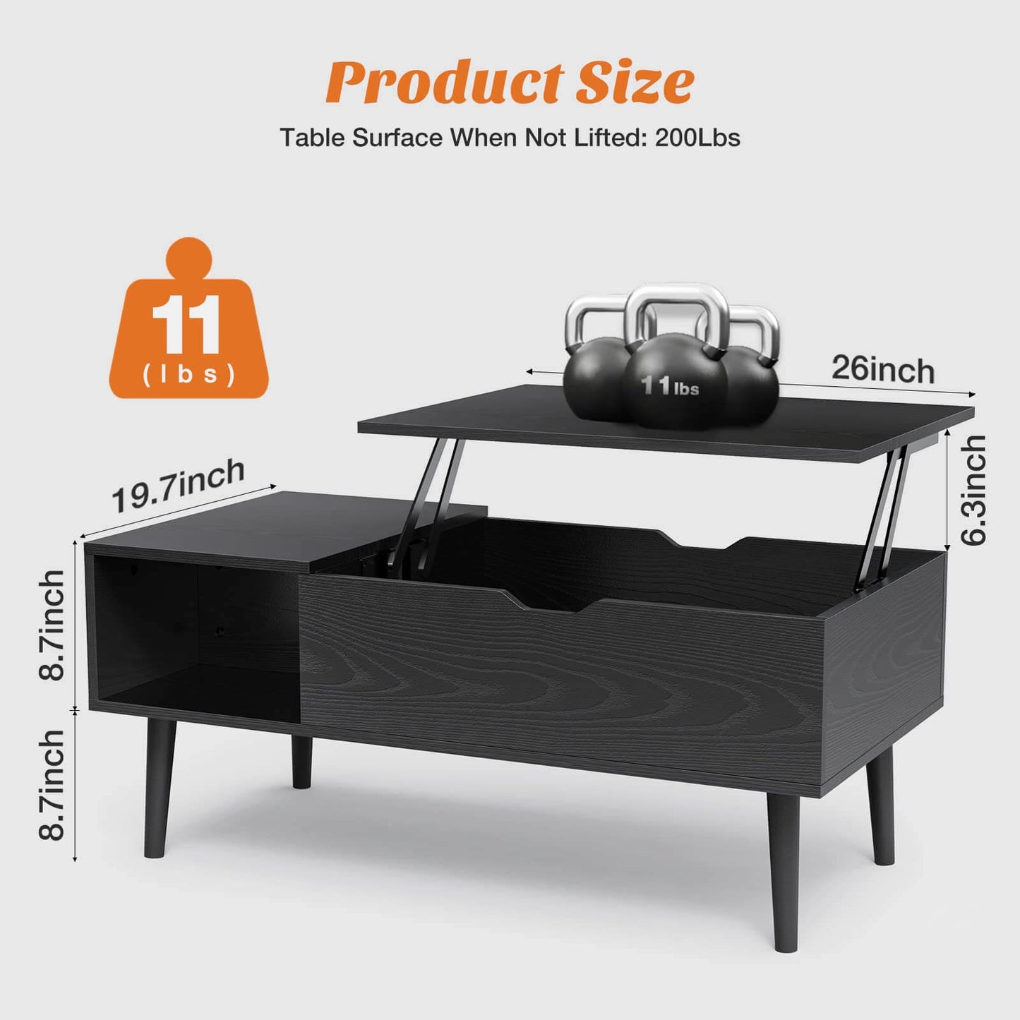 Lift Tabletop Coffee Tables for Living Room with Storage Shelf and Hidden Compartment