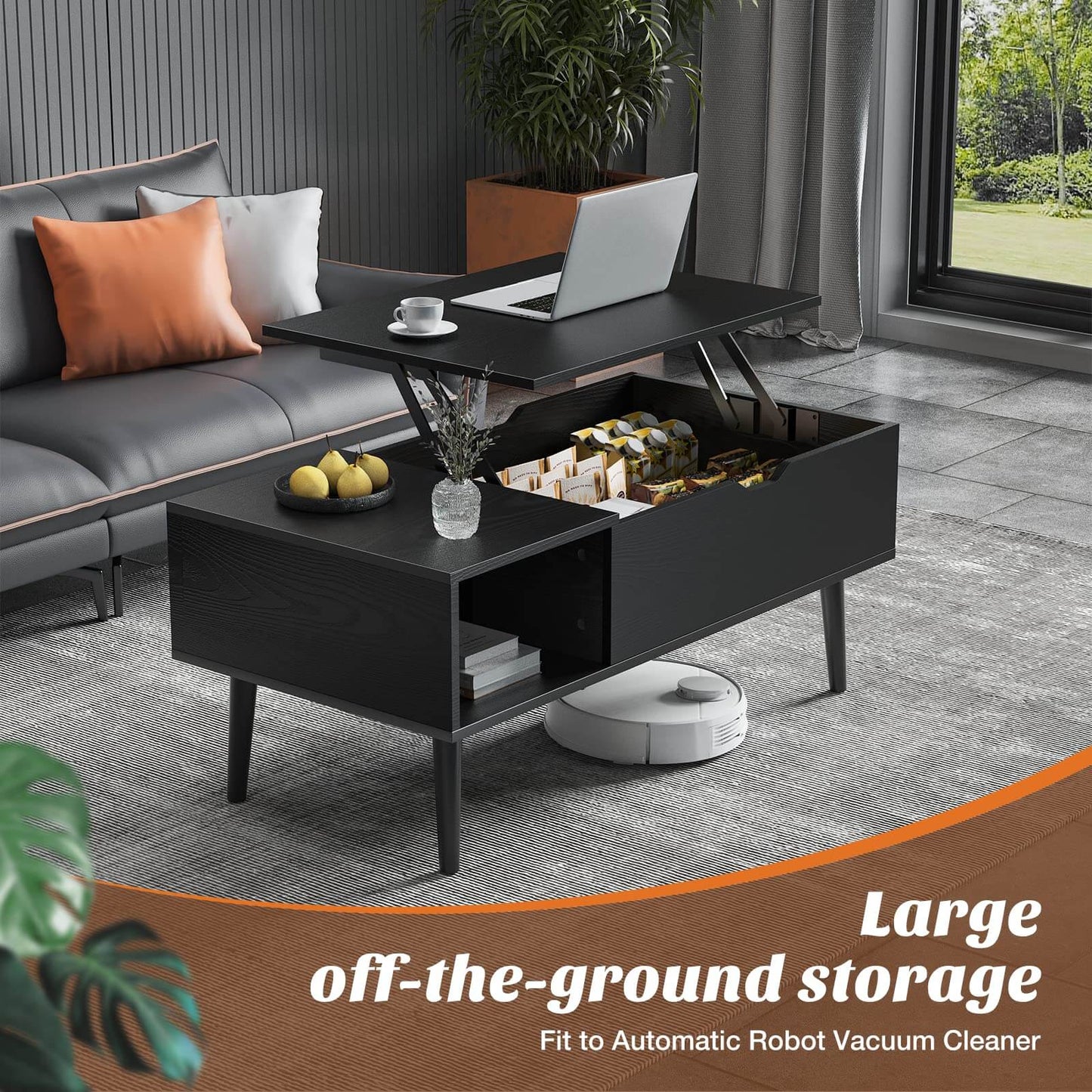 Lift Tabletop Coffee Tables for Living Room with Storage Shelf and Hidden Compartment