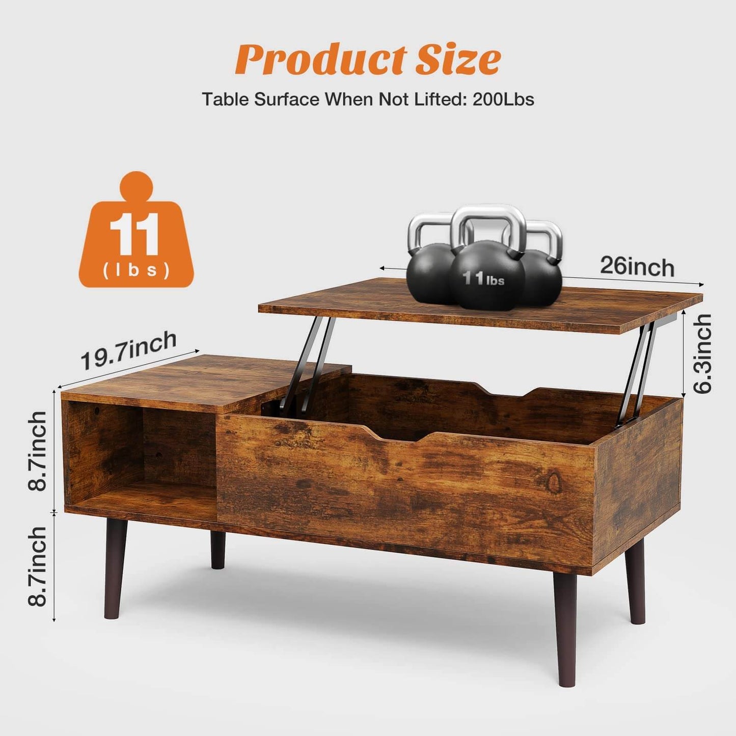Lift Tabletop Coffee Tables for Living Room with Storage Shelf and Hidden Compartment