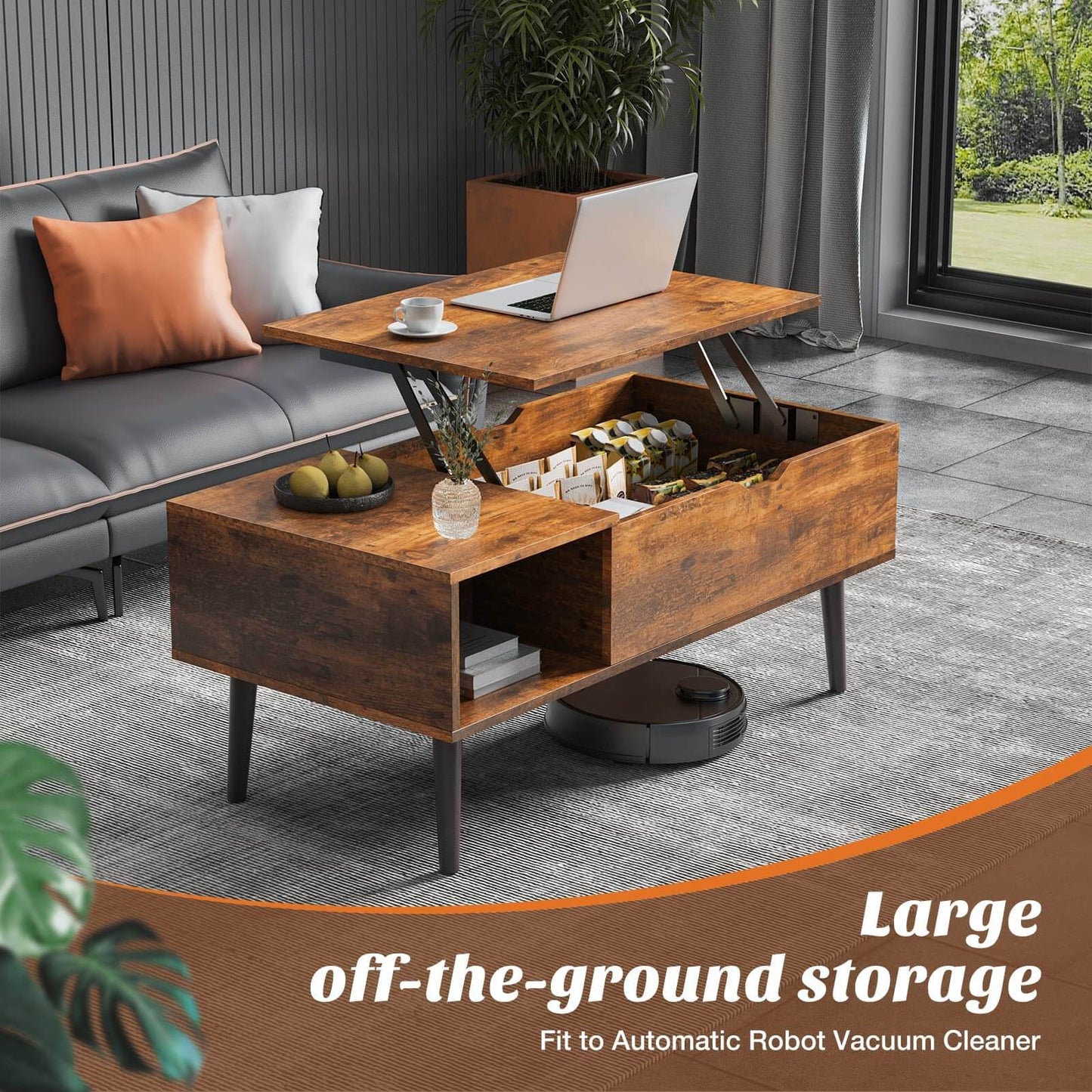 Lift Tabletop Coffee Tables for Living Room with Storage Shelf and Hidden Compartment