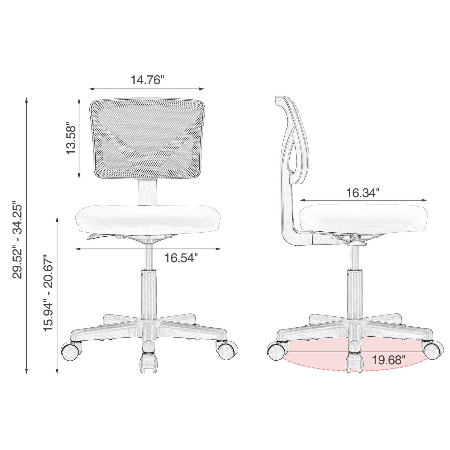 Low-Back Mesh Armless Office Chair,Swivel Rolling Computer Chair No Arms with Lumbar Support