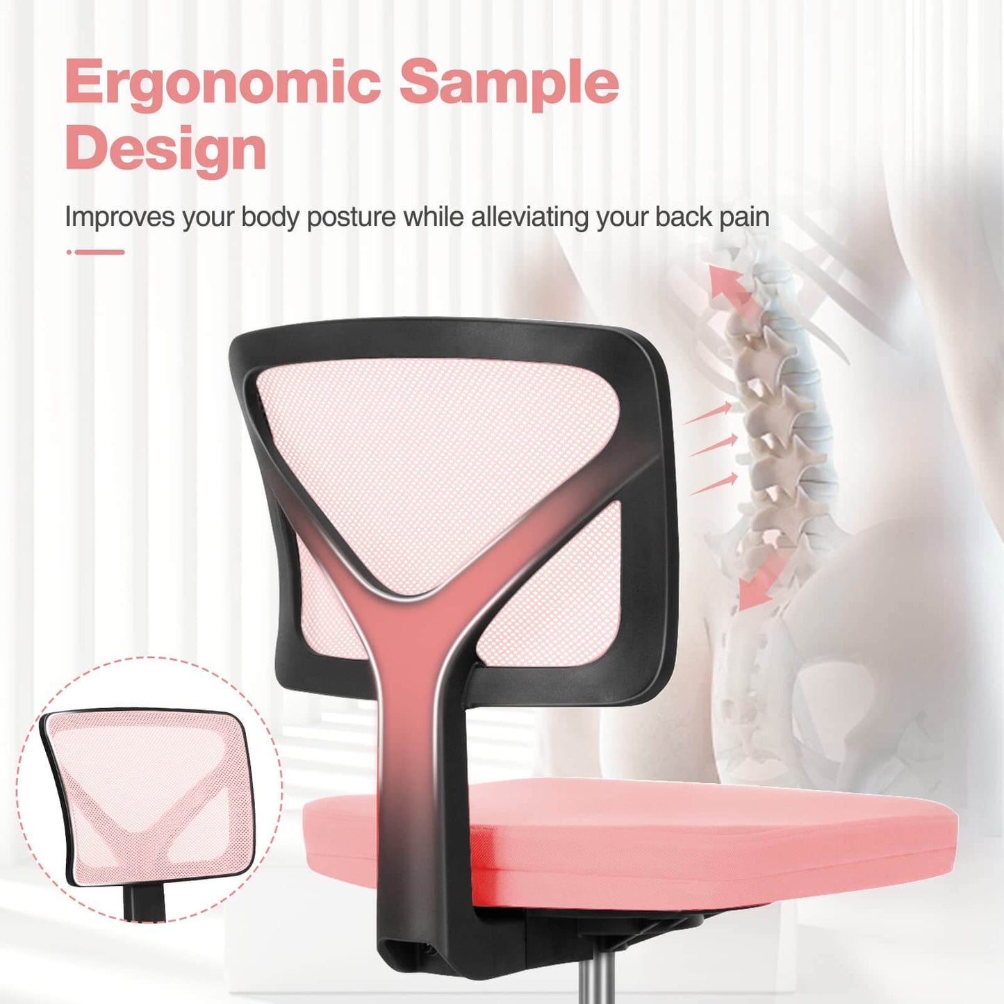 Low-Back Mesh Armless Office Chair,Swivel Rolling Computer Chair No Arms with Lumbar Support