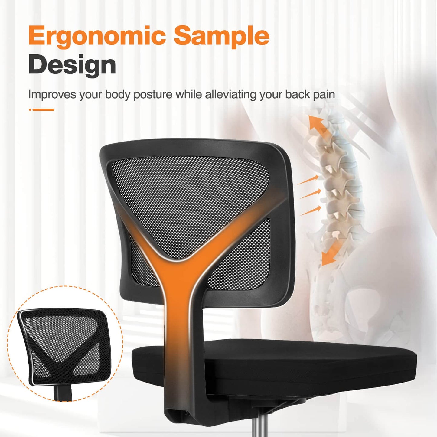 Low-Back Mesh Armless Office Chair,Swivel Rolling Computer Chair No Arms with Lumbar Support