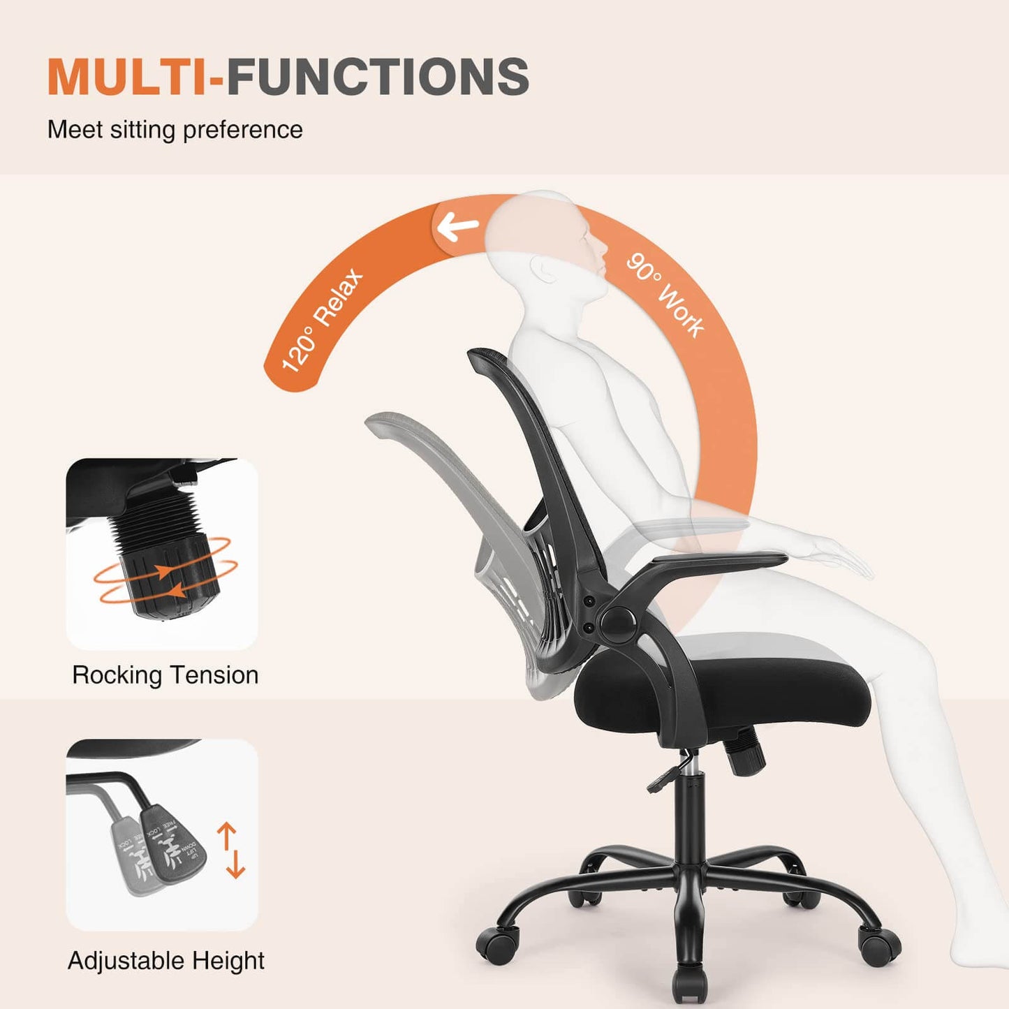 Ergonomic Home Mesh Office Desk Chairs with Flip up Armrests,Lumbar Support