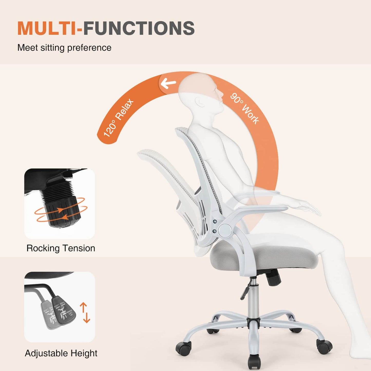 Ergonomic Home Mesh Office Desk Chairs with Flip up Armrests,Lumbar Support