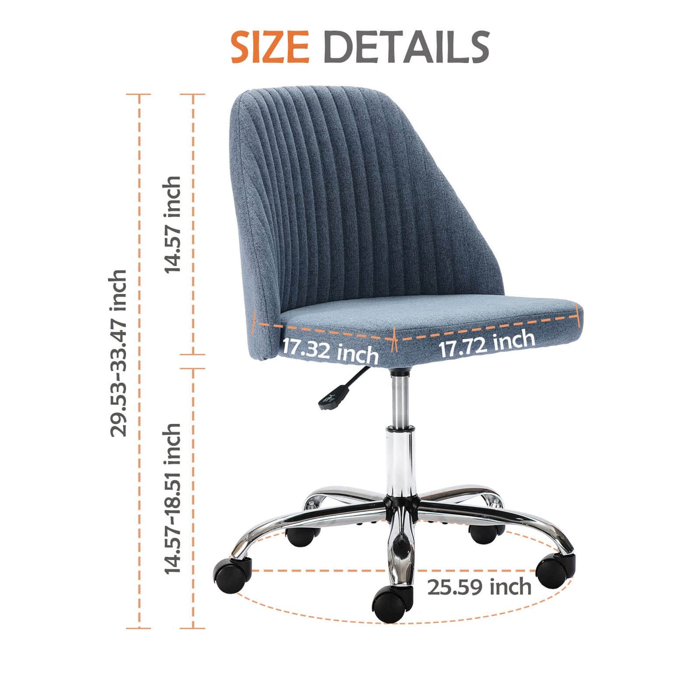 Modern Fabric Armless Adjustable Swivel Office Desk Chairs with Wheels