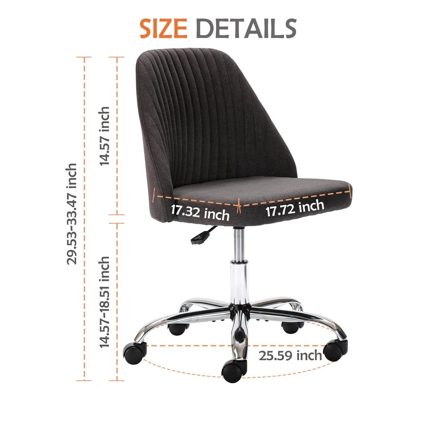 Modern Fabric Armless Adjustable Swivel Office Desk Chairs with Wheels