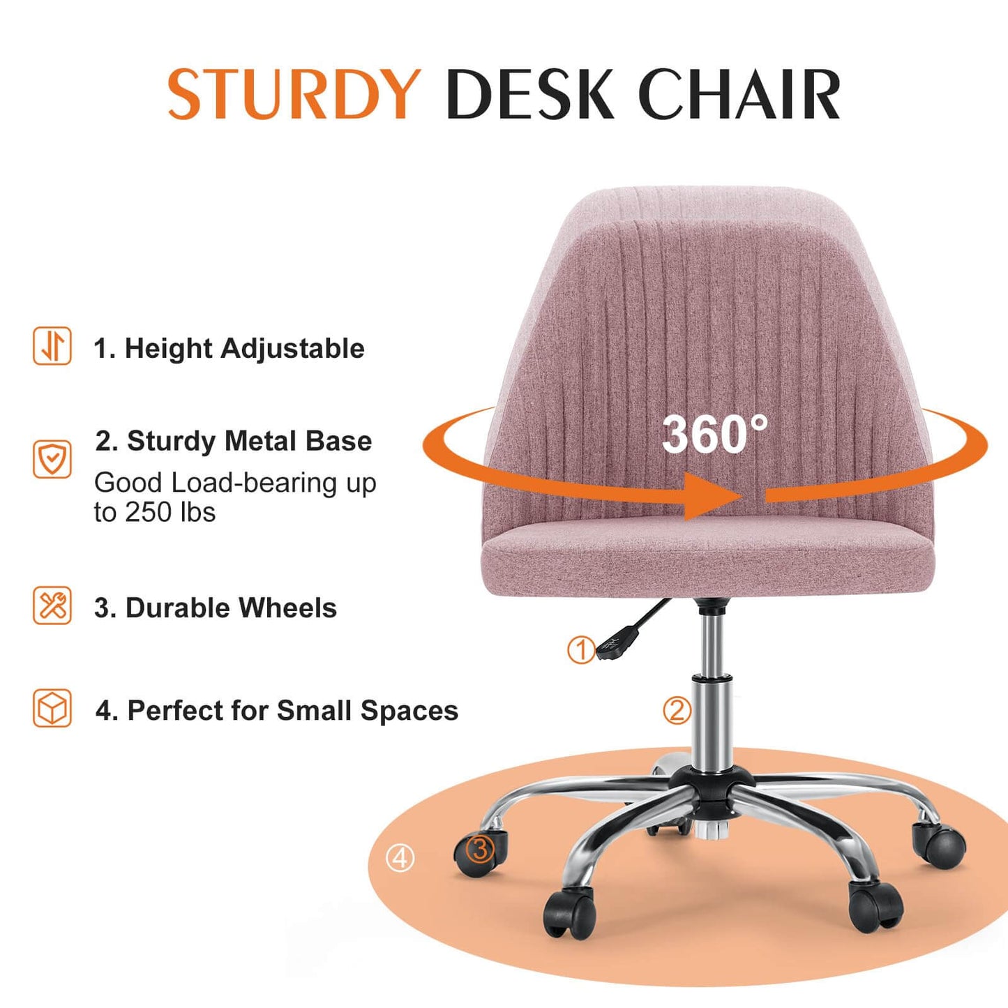Modern Fabric Armless Adjustable Swivel Office Desk Chairs with Wheels
