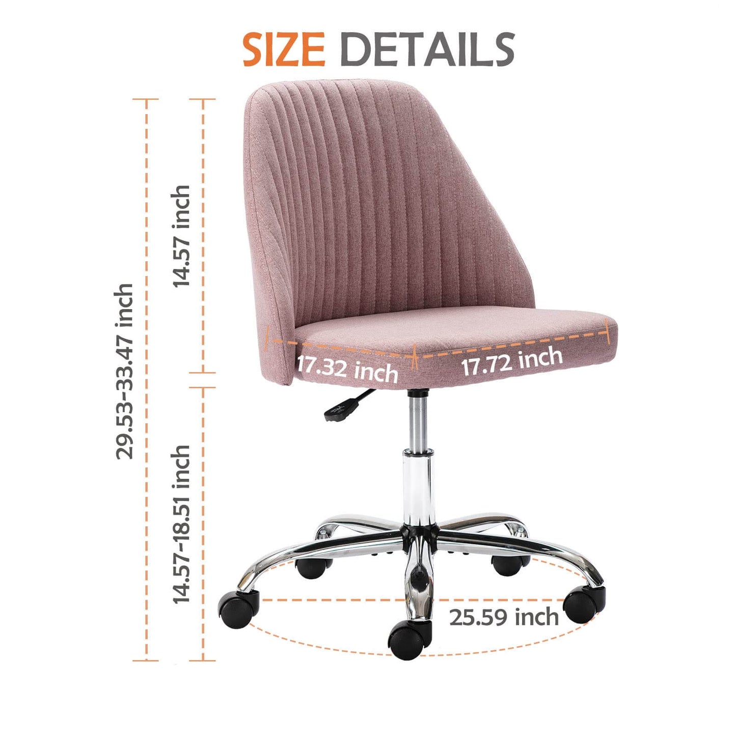 Modern Fabric Armless Adjustable Swivel Office Desk Chairs with Wheels