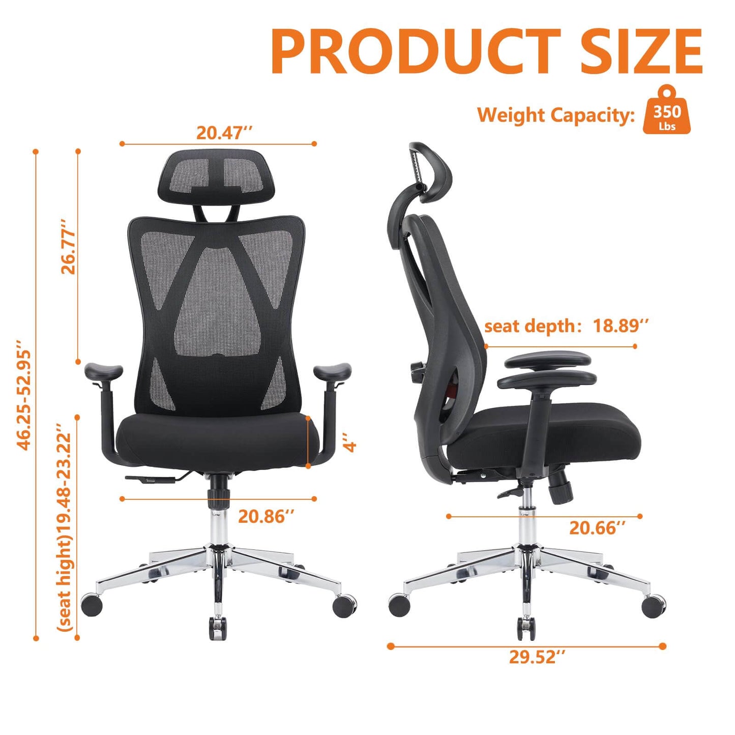 Ergonomic Office Chair with 2D Armrest Adjustable Lumbar Support & Headrest,135°Tilt Function