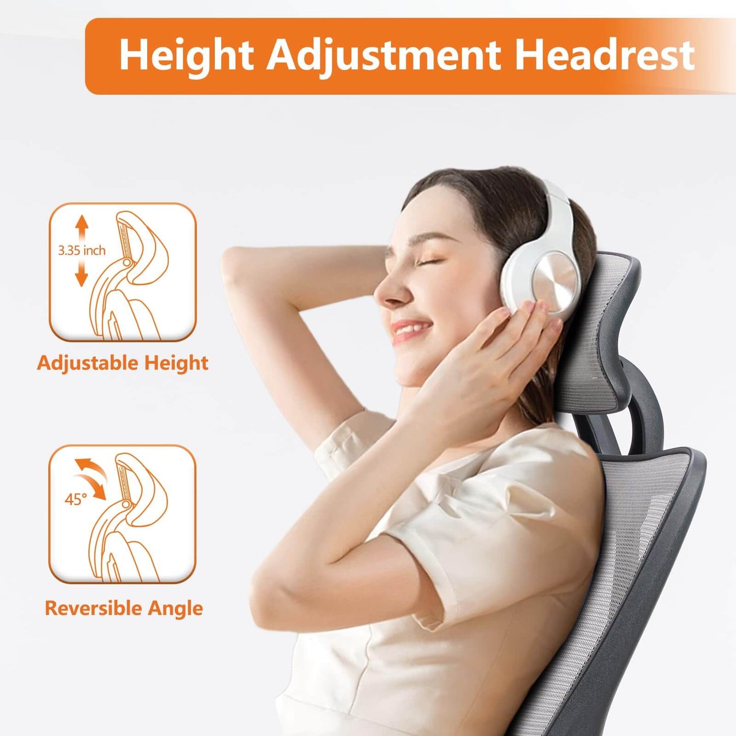 Ergonomic Office Chair with 2D Armrest Adjustable Lumbar Support & Headrest,135°Tilt Function
